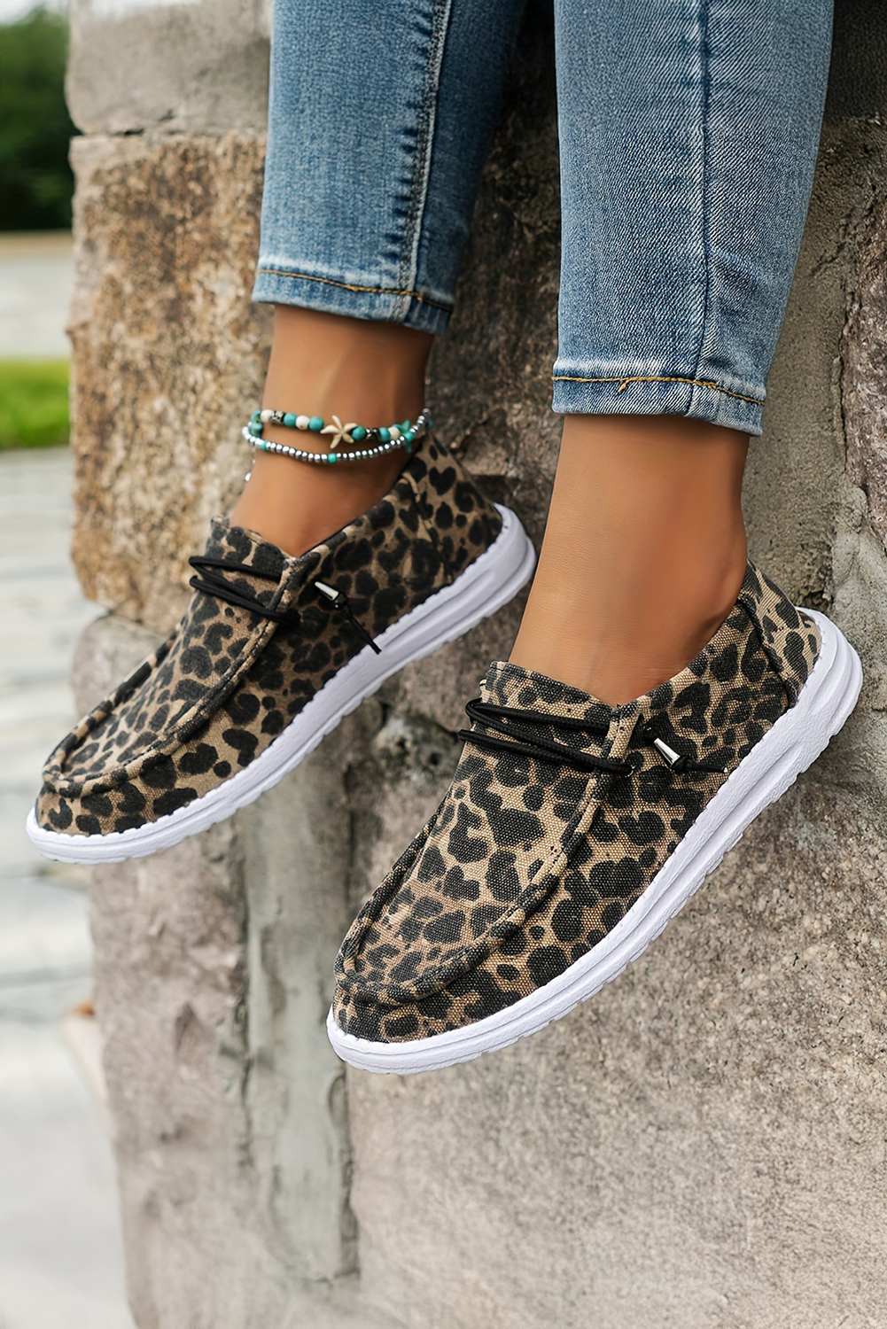 Coffee Leopard Print Canvas Lace-Up Shoes