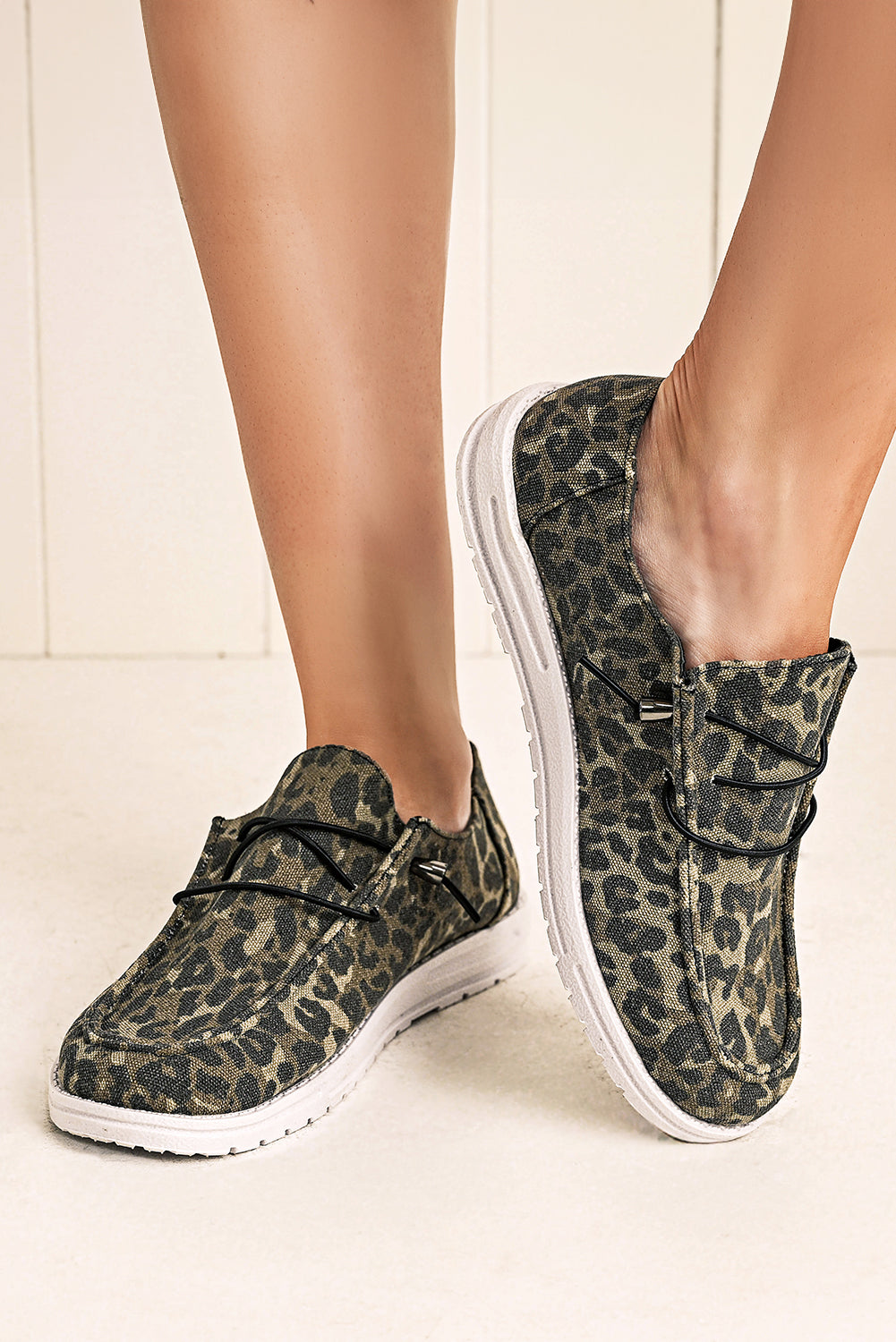 Coffee Leopard Print Canvas Lace-Up Shoes