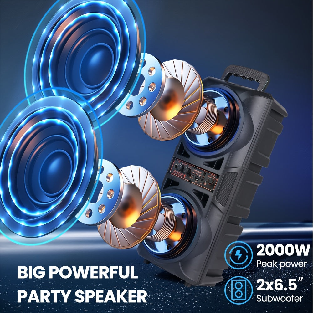 Portable Bluetooth Speaker with Subwoofer & Dual 6.5" LED Woofers