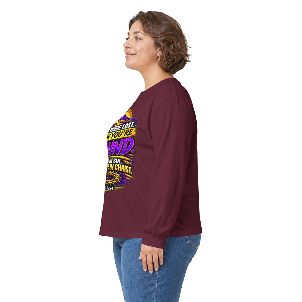 Long Sleeve Tee — "Found" Christian Faith Design (Acts 4:12)