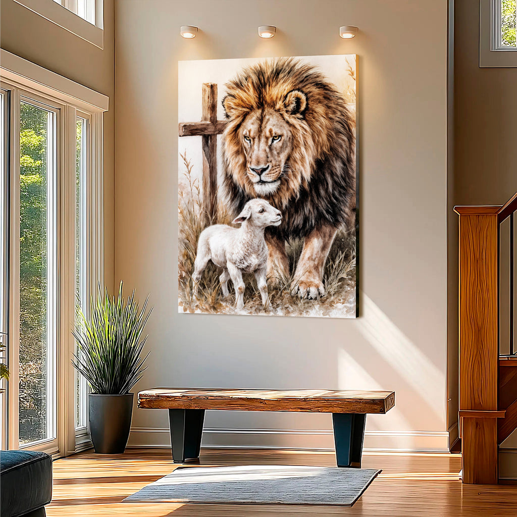 Lion and Sheep Christian Canvas Wall Art