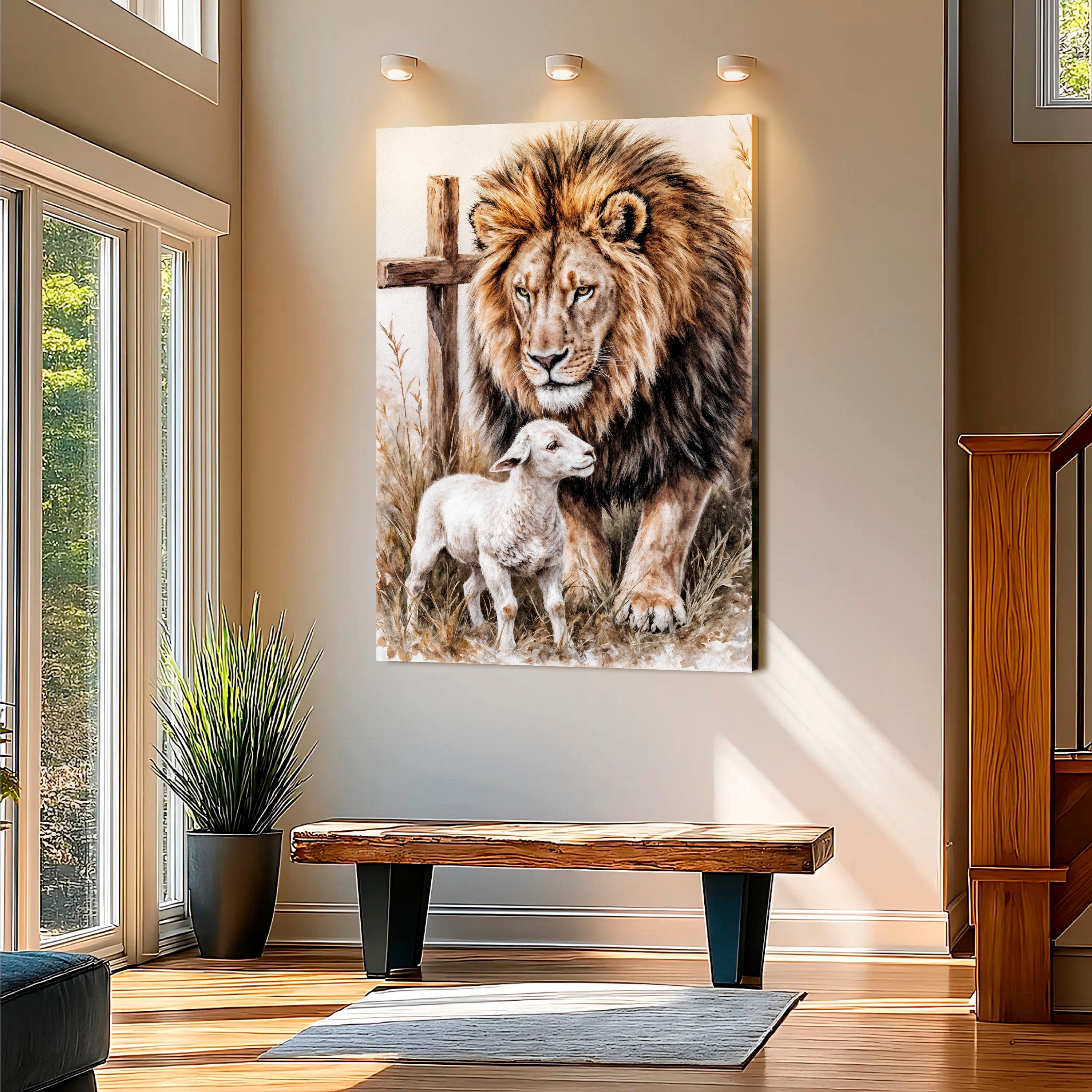 Lion and Sheep Christian Canvas Wall Art
