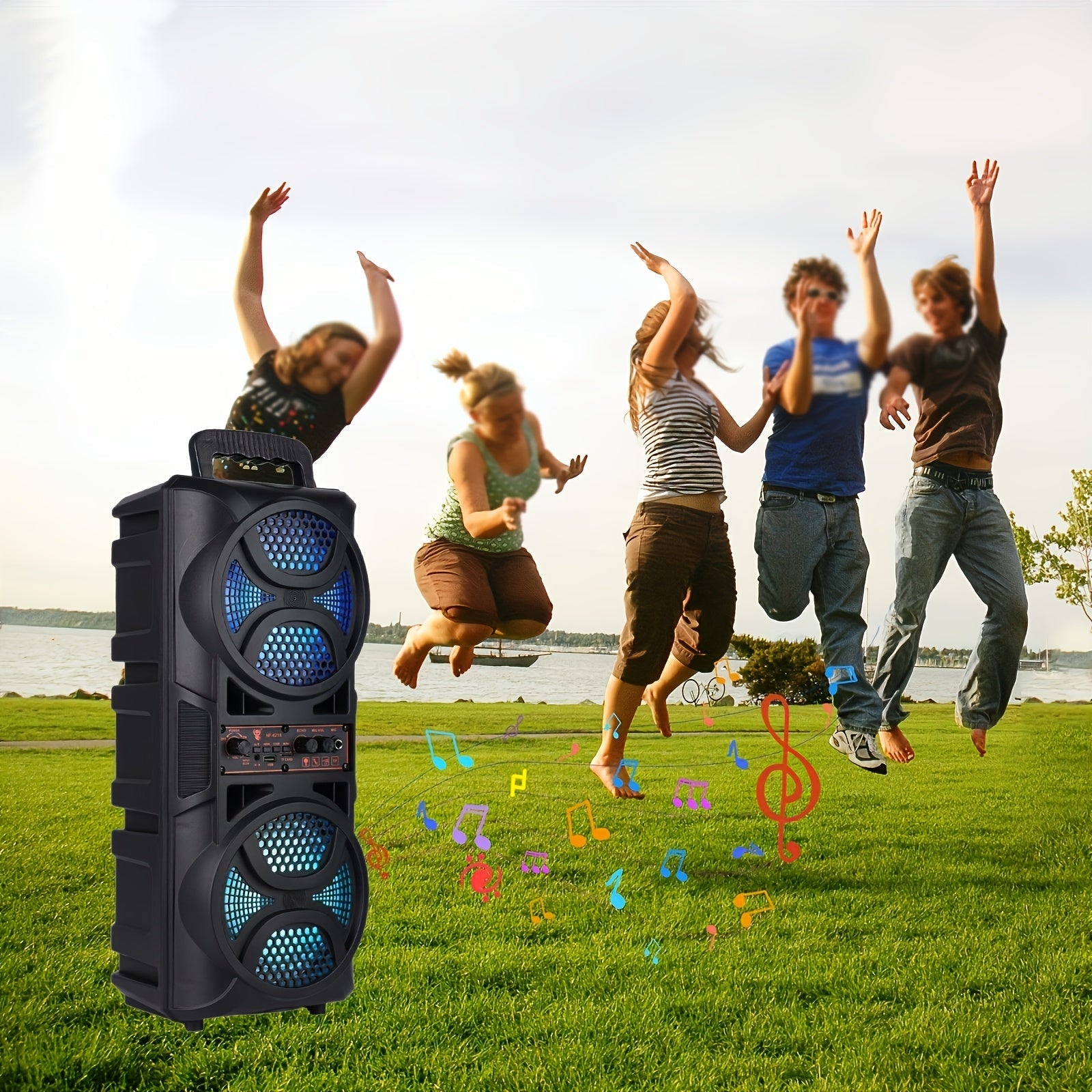 Portable Bluetooth Speaker with Subwoofer & Dual 6.5" LED Woofers