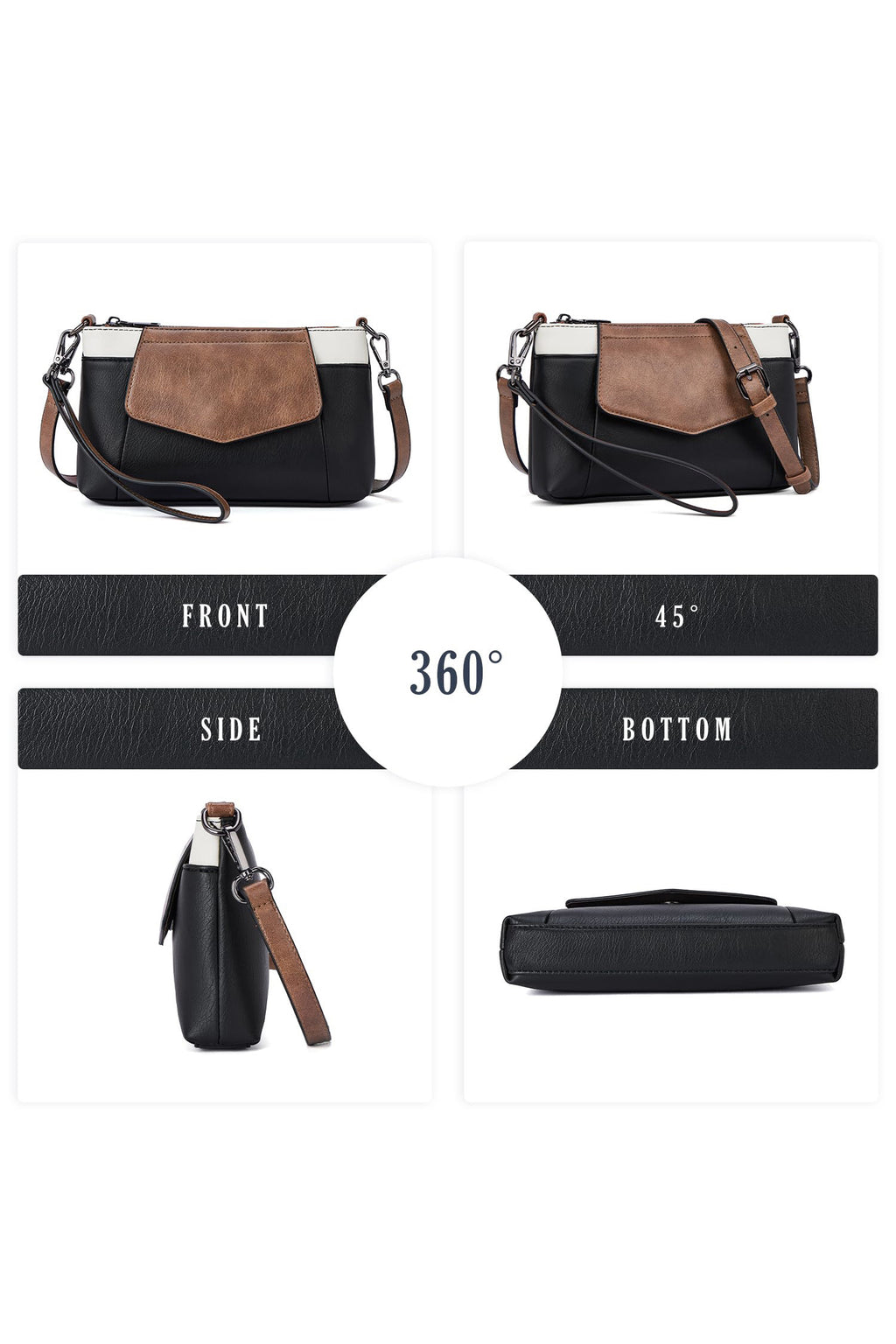 Black PU Leather Convertible Clutch Shoulder Bag