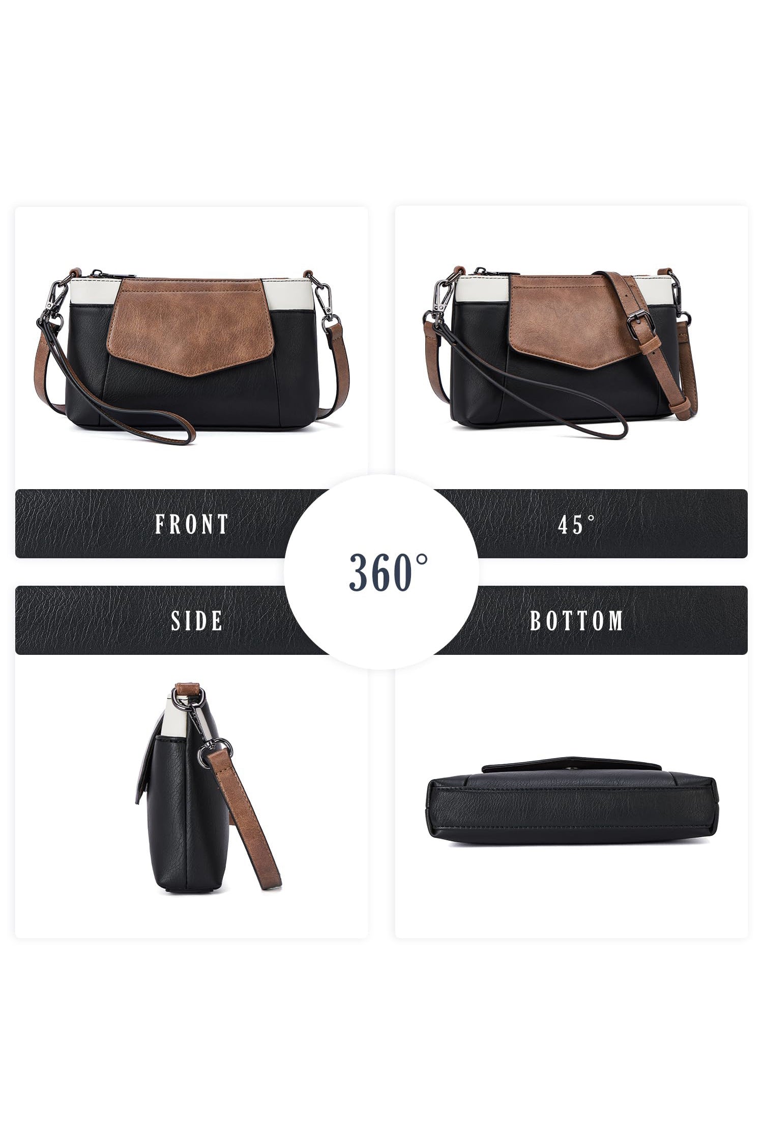 Black PU Leather Convertible Clutch Shoulder Bag