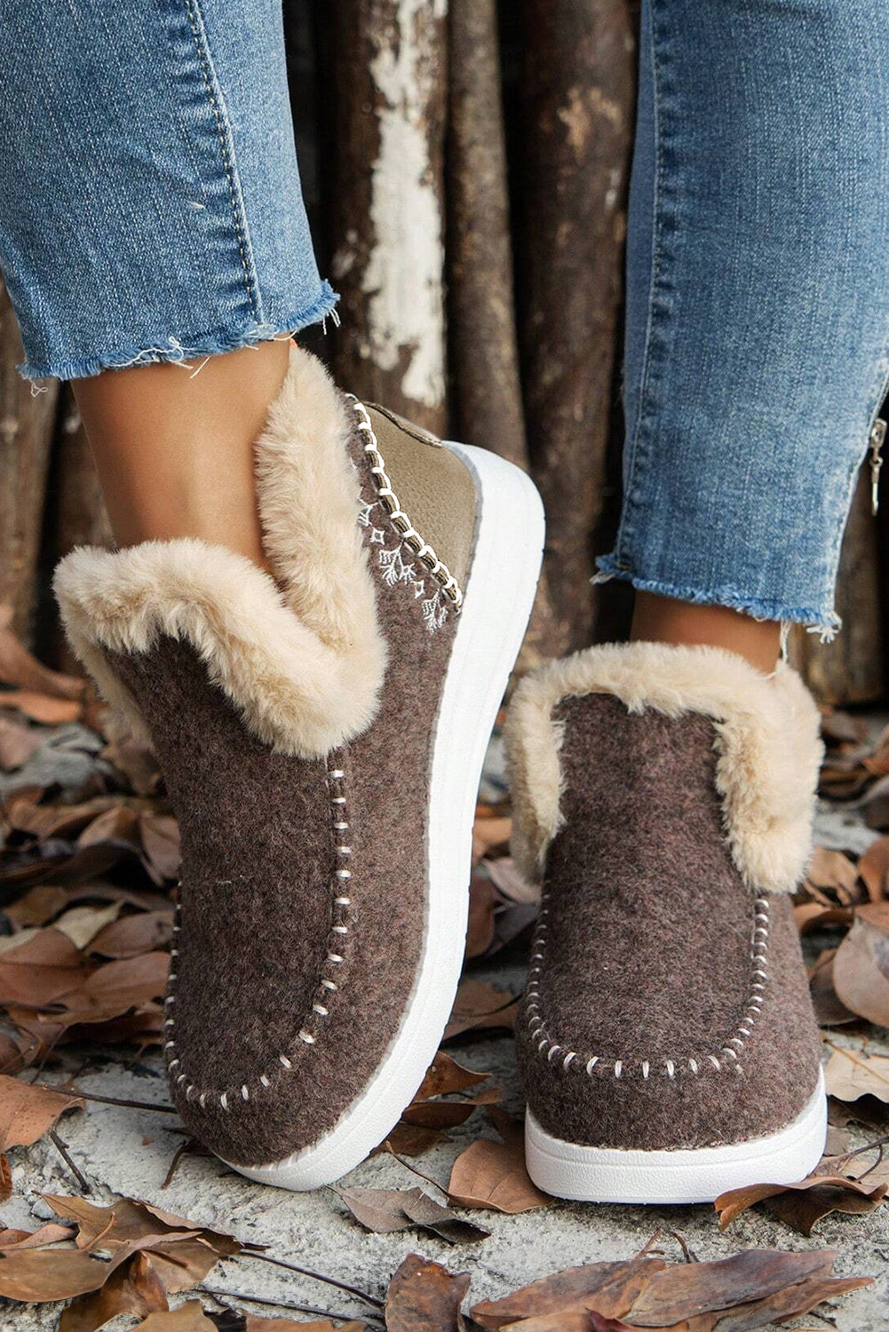 Carbon Grey Suede Patchwork Plush Lined Ankle Boots