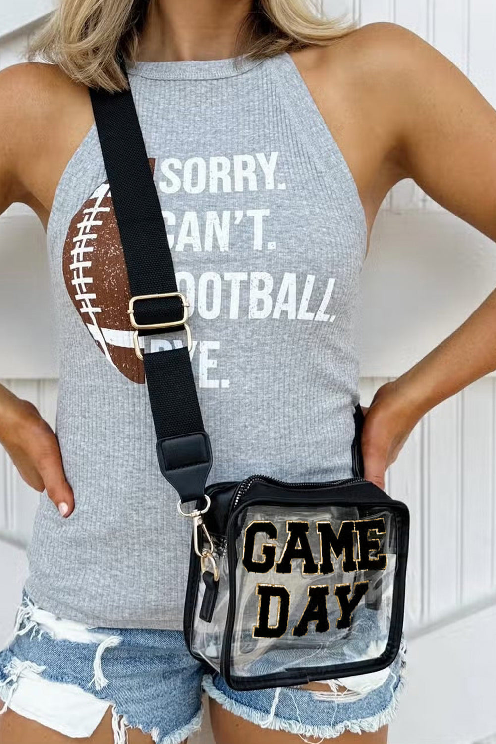 Black Clear PVC Game Day Shoulder Bag