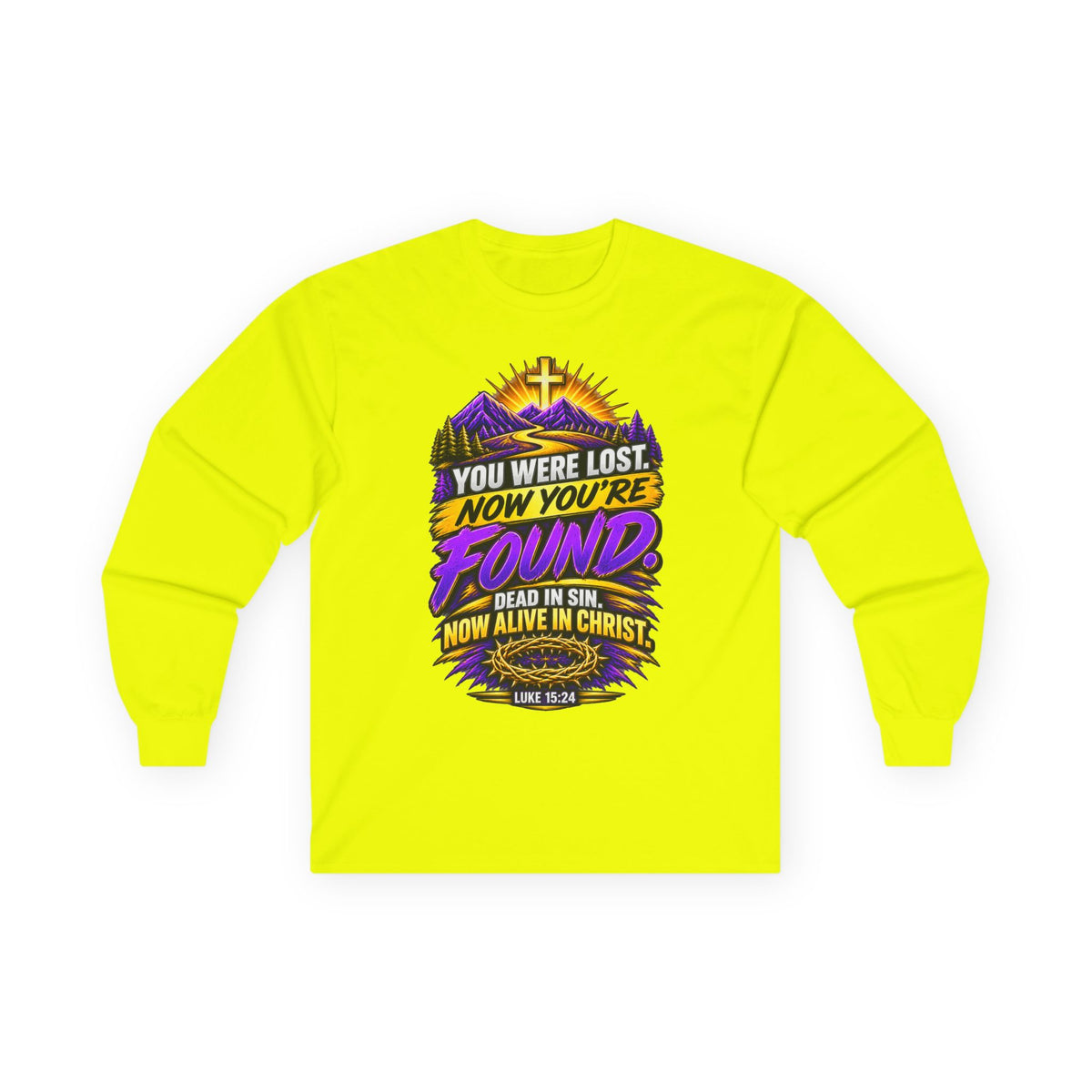 Long Sleeve Tee — "Found" Christian Faith Design (Acts 4:12)