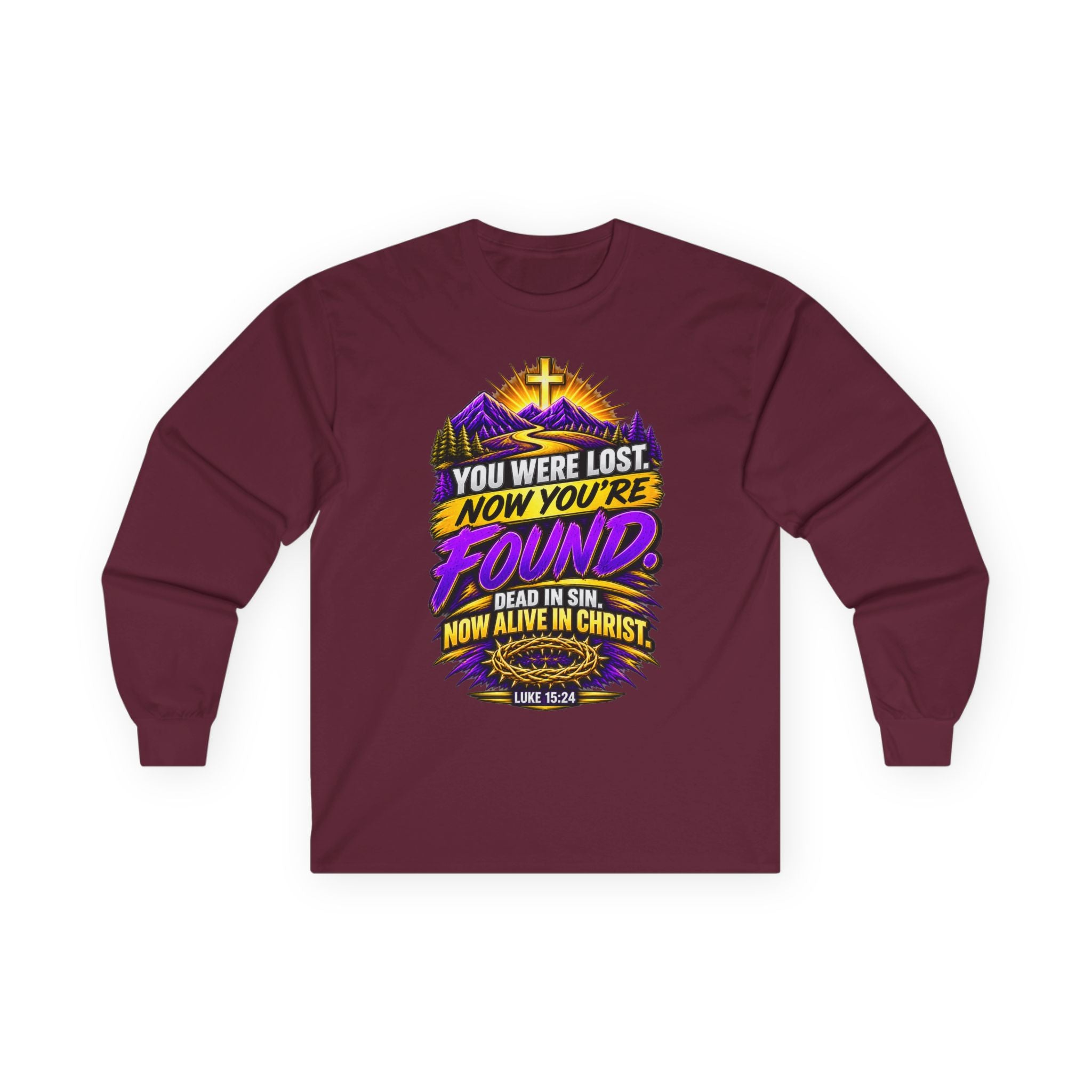 Long Sleeve Tee — "Found" Christian Faith Design (Acts 4:12)