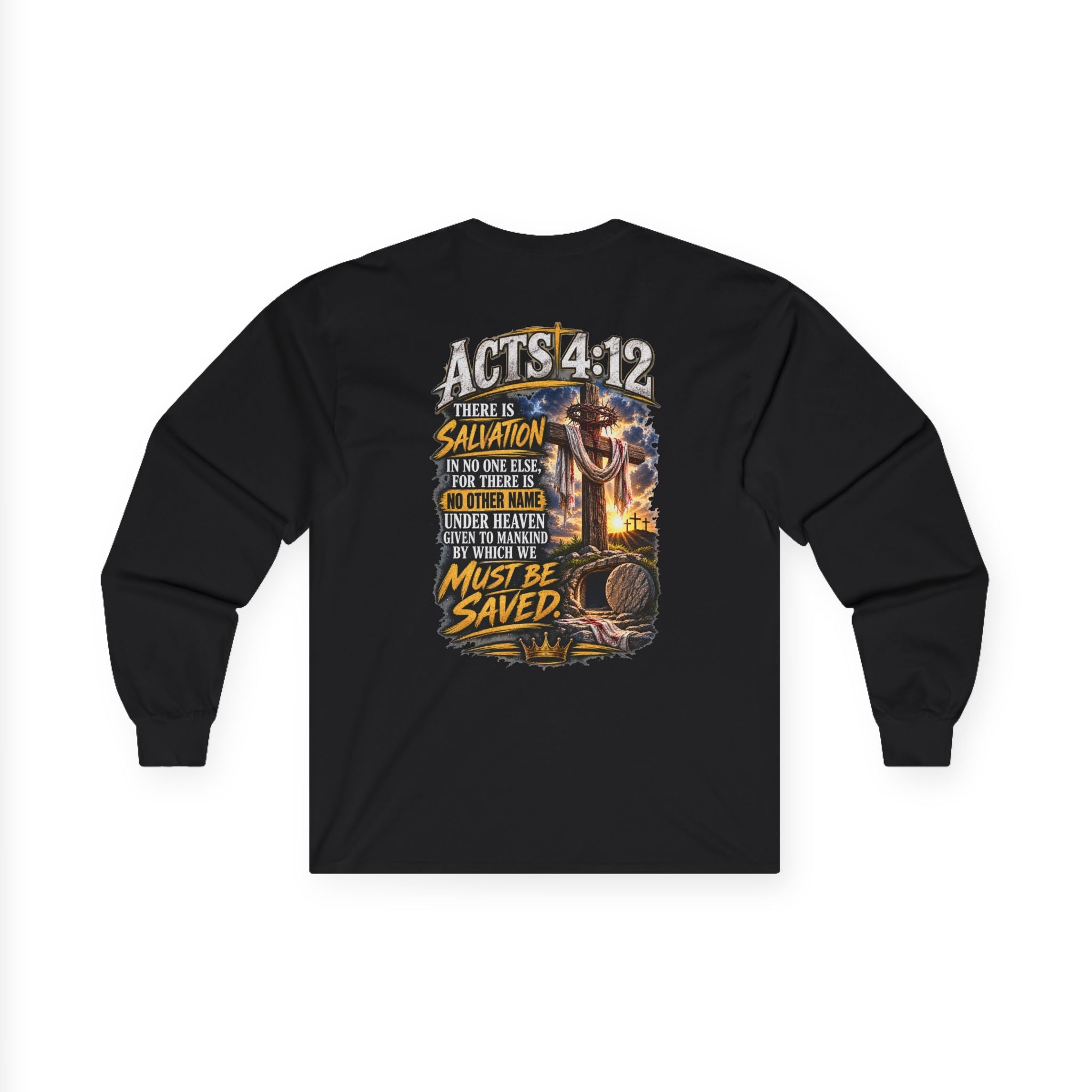 Long Sleeve Tee — "Found" Christian Faith Design (Acts 4:12)