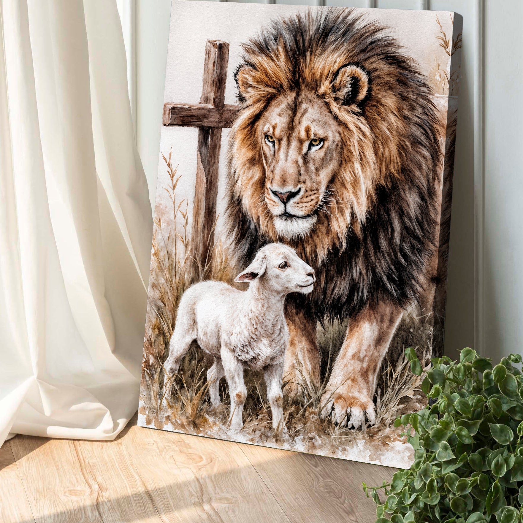 Lion and Sheep Christian Canvas Wall Art