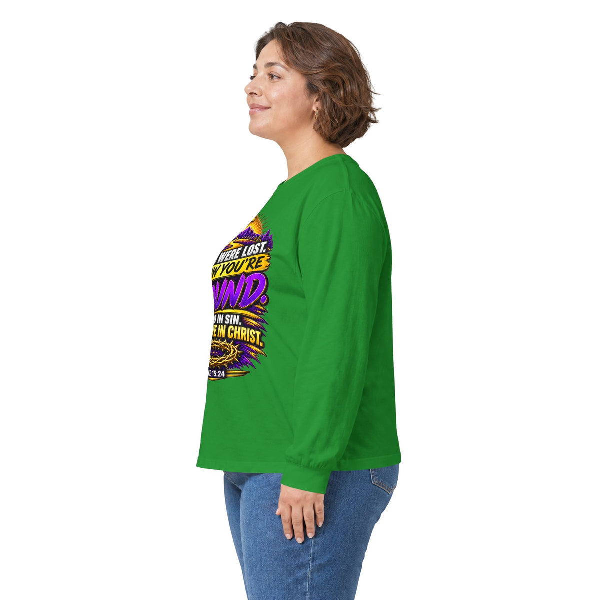 Long Sleeve Tee — "Found" Christian Faith Design (Acts 4:12)