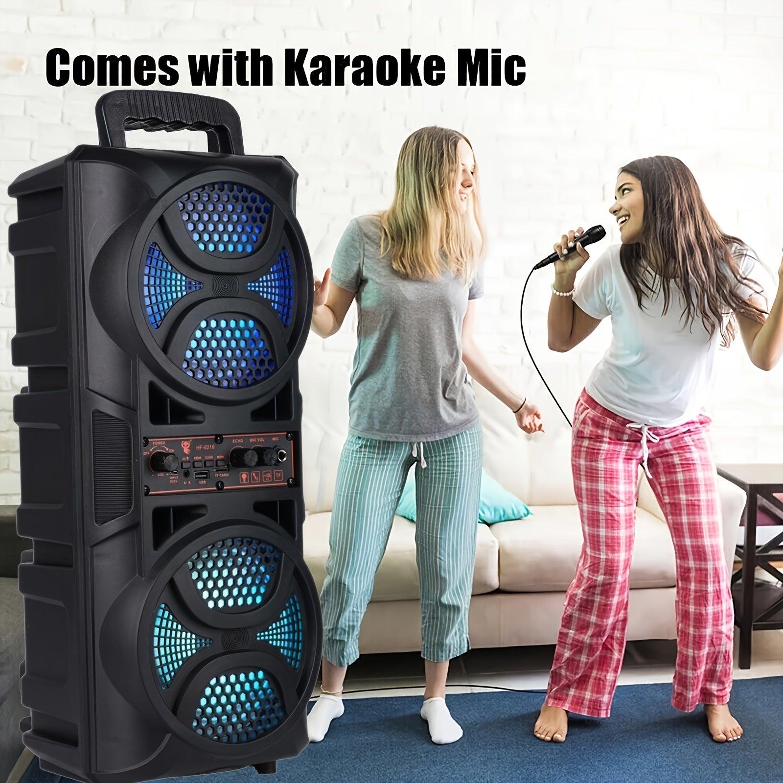 Portable Bluetooth Speaker with Subwoofer & Dual 6.5" LED Woofers