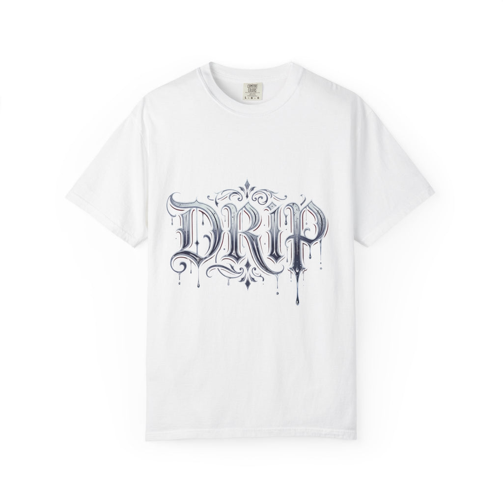 Drip Gothic Script T‑Shirt — Ornate Dripping Lettering Tee