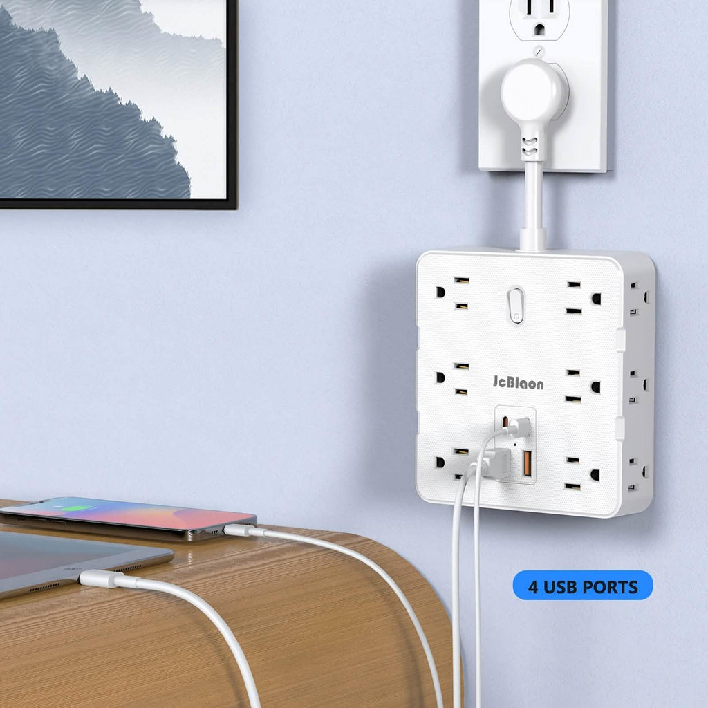 16-in-1 Power Strip (12 AC Outlets & 4 USB Ports) – White