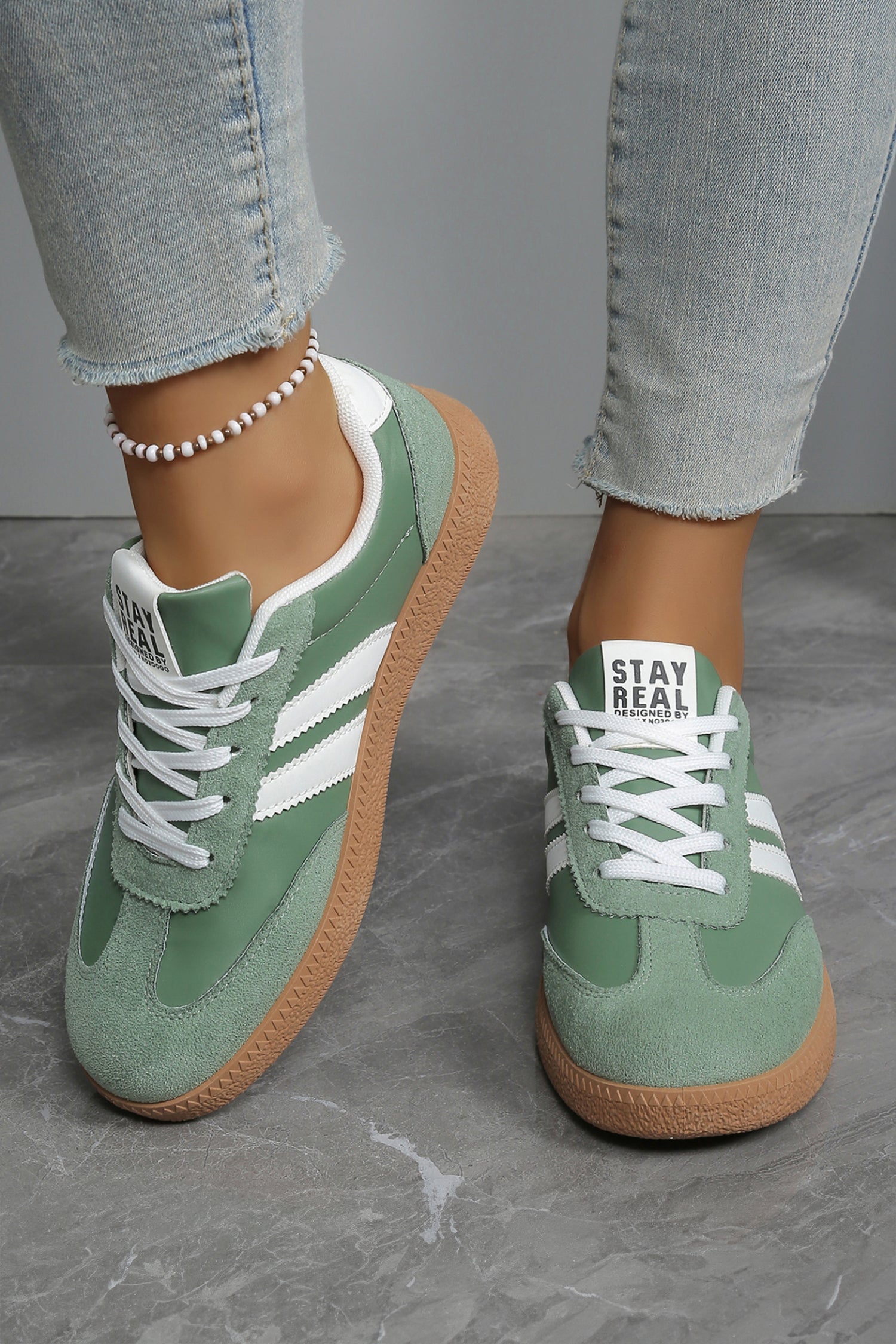 White Varsity Color Block Lace-Up Shoes