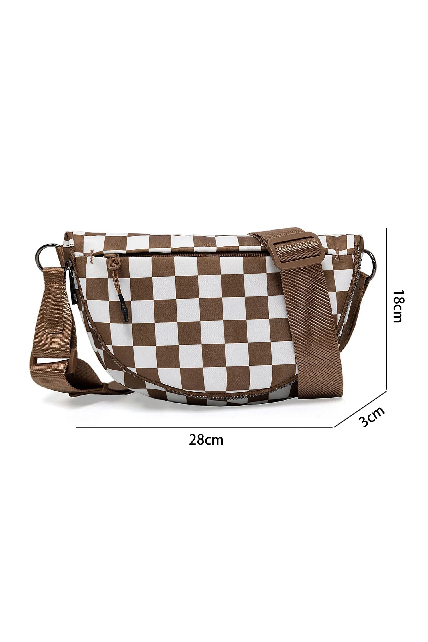 White Checkered Canvas Crescent Shoulder Bag