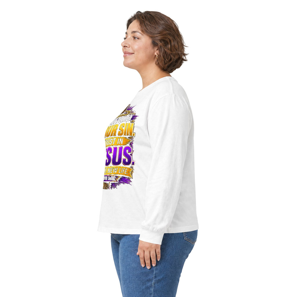 Your Sin. Trust in Jesus. — Acts 4:12 Long-Sleeve Tee