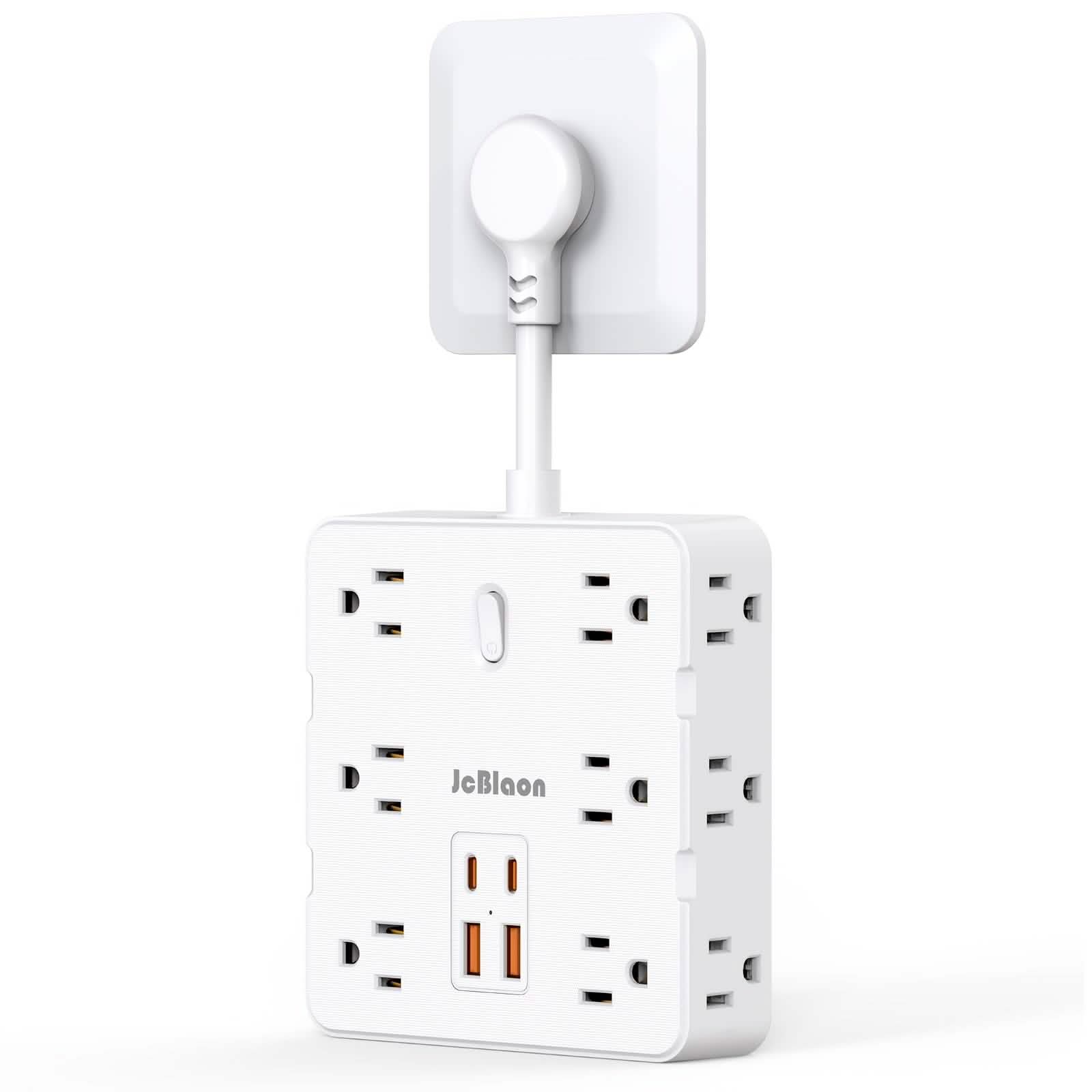 16-in-1 Power Strip (12 AC Outlets & 4 USB Ports) – White