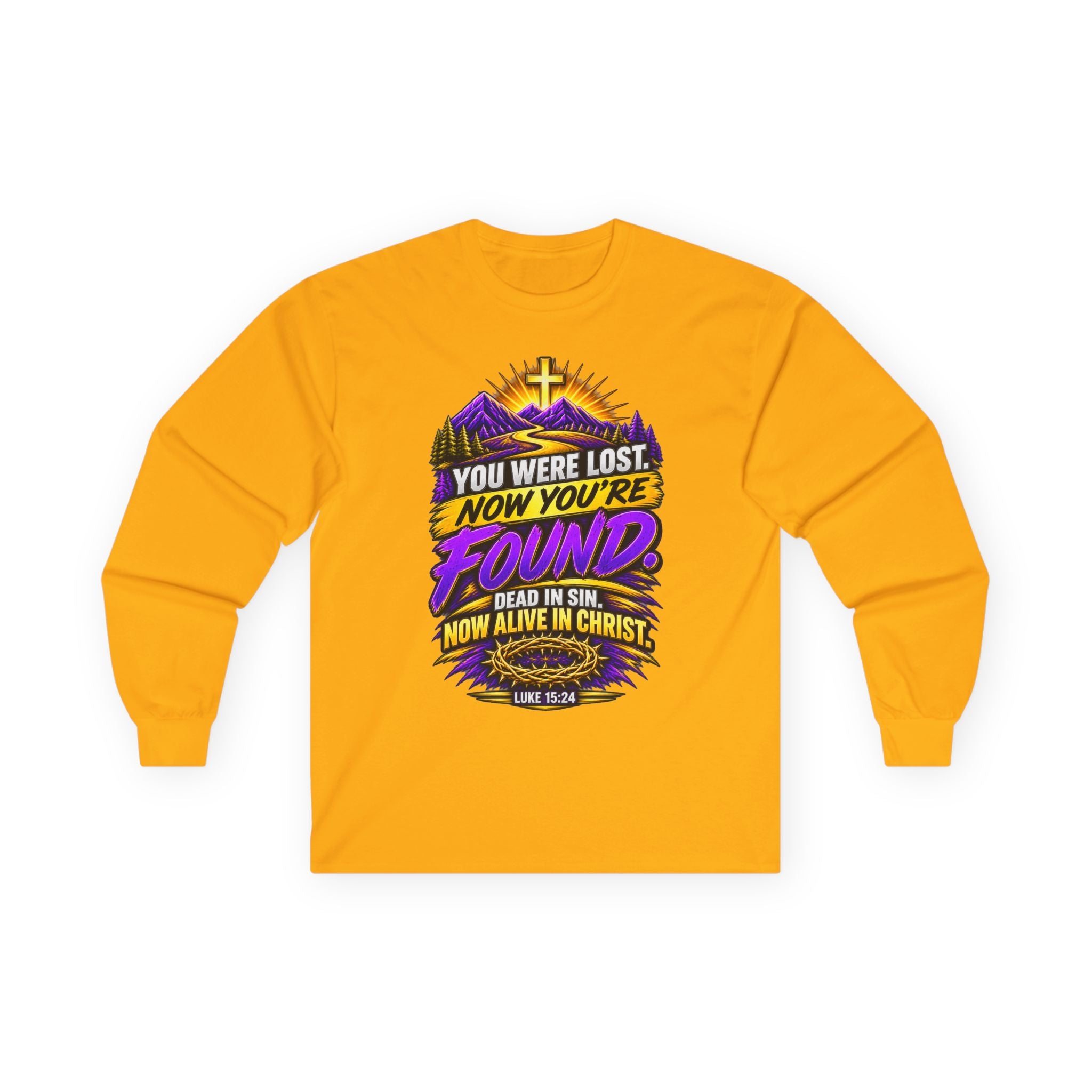 Long Sleeve Tee — "Found" Christian Faith Design (Acts 4:12)