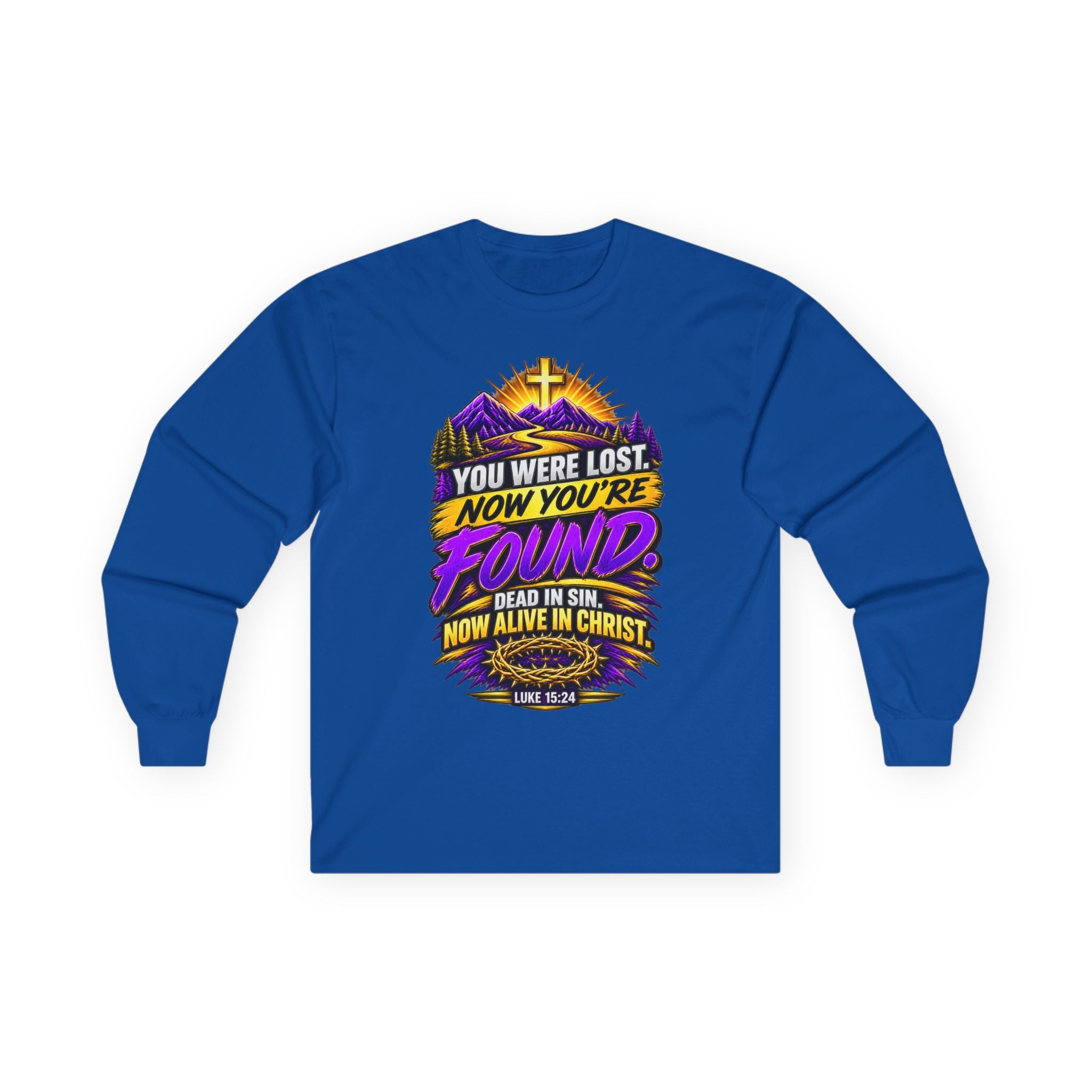Long Sleeve Tee — "Found" Christian Faith Design (Acts 4:12)