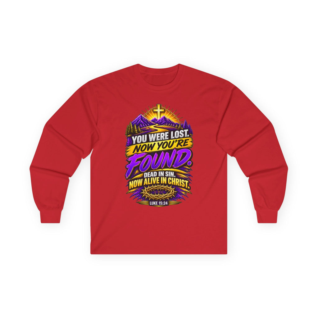 Long Sleeve Tee — "Found" Christian Faith Design (Acts 4:12)