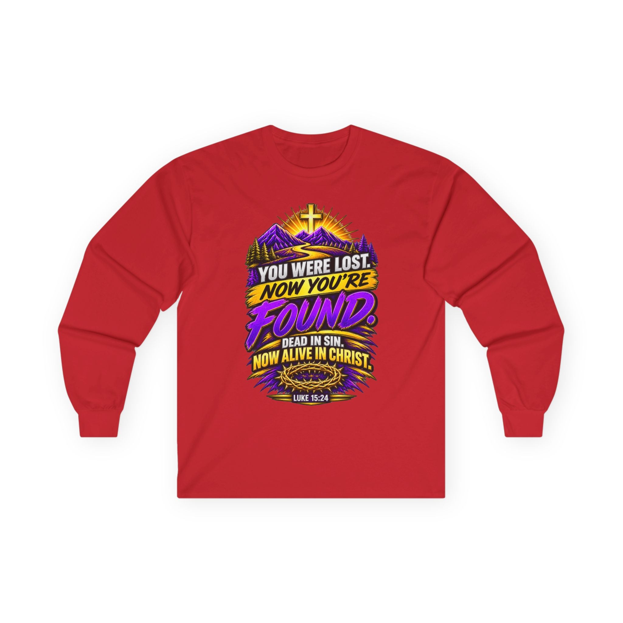 Long Sleeve Tee — "Found" Christian Faith Design (Acts 4:12)