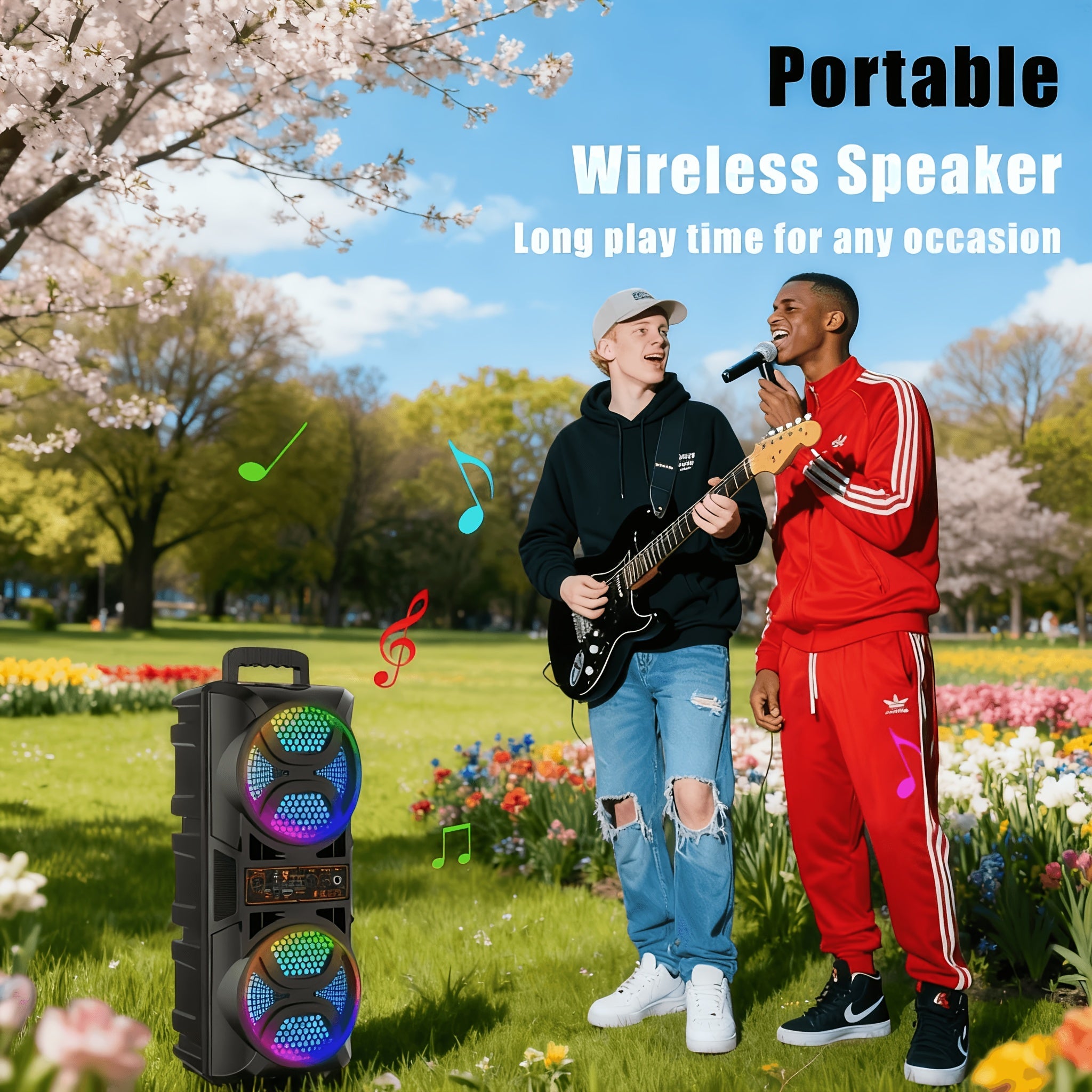 Portable Bluetooth Speaker with Subwoofer & Dual 6.5" LED Woofers