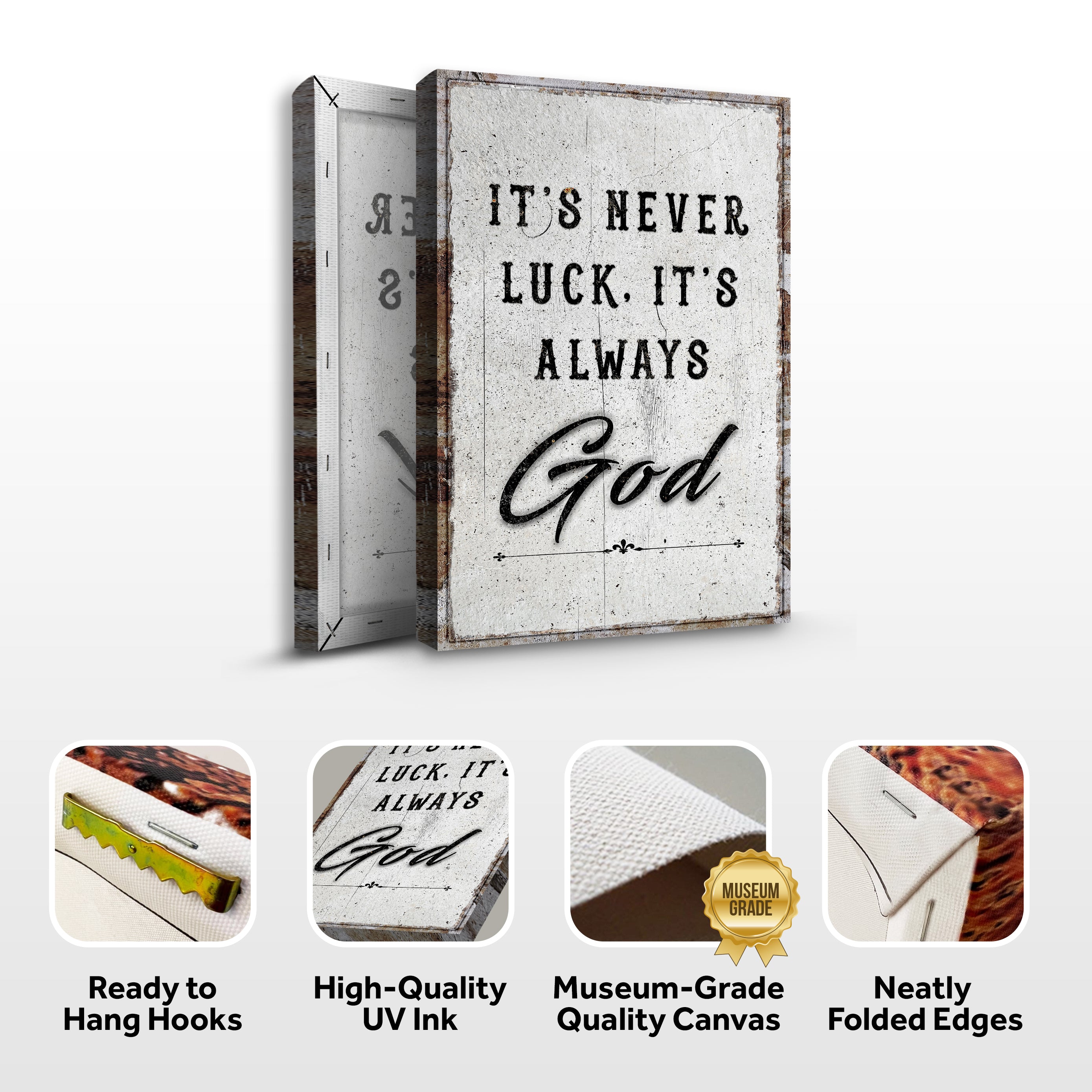 It's Never Luck, It's Always God – Christian Canvas Wall Art