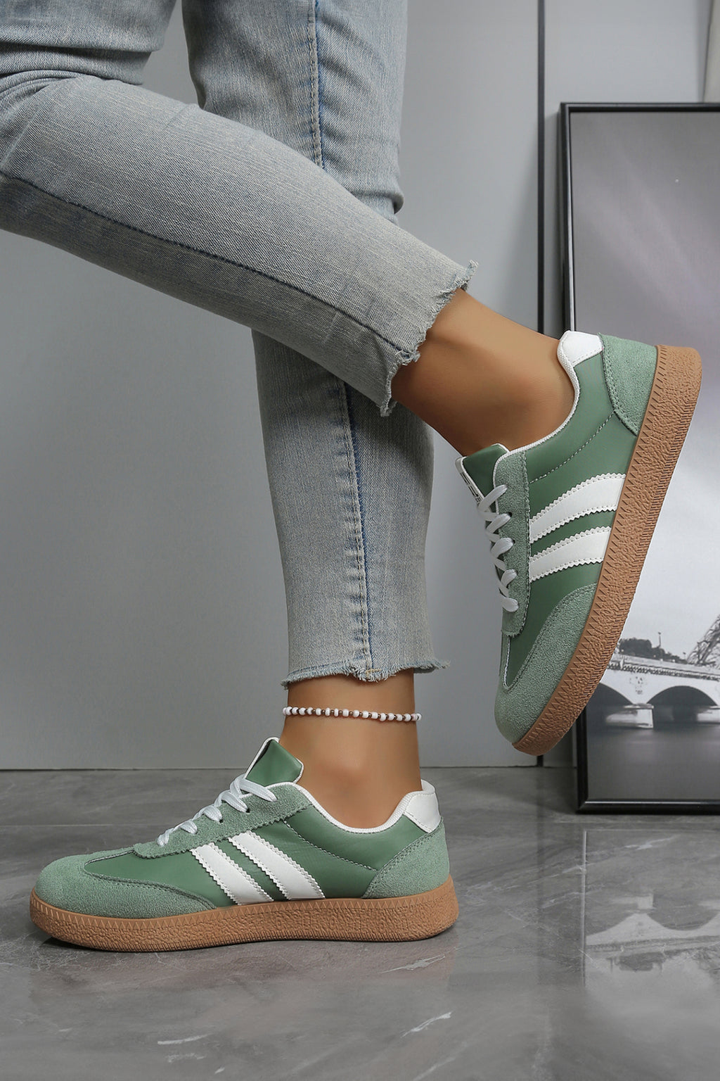 White Varsity Color Block Lace-Up Shoes