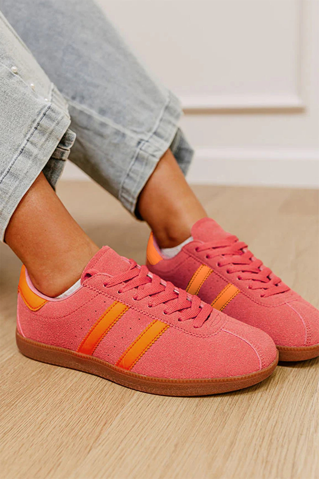 Light Blue Floral Print Lace-Up Flat Shoes