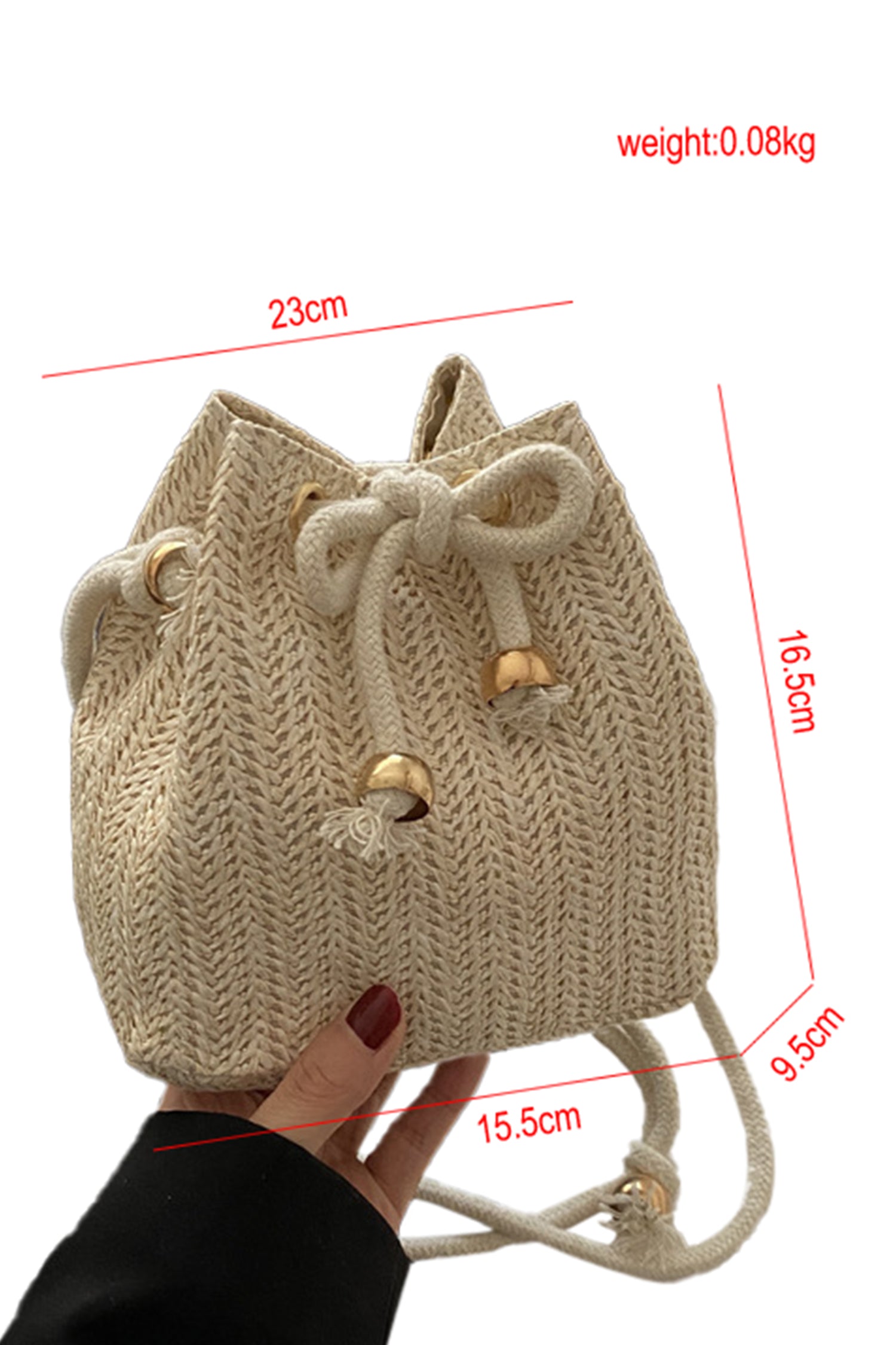 White Boho Straw Mini Bucket Bag