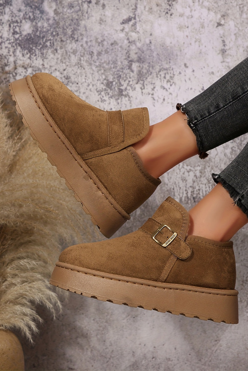 Coffee Buckle Platform Cozy Winter Boots