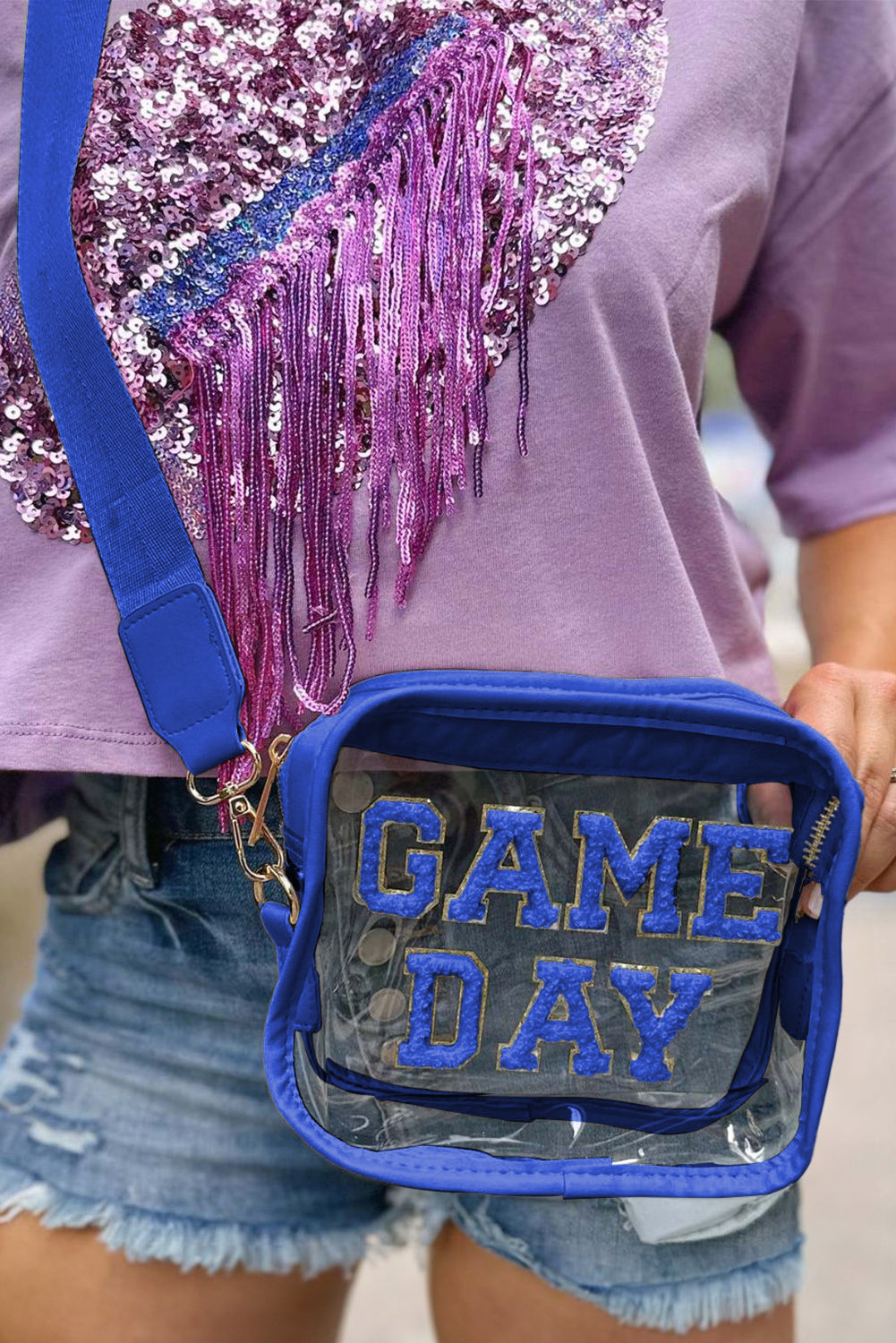 Black Clear PVC Game Day Shoulder Bag