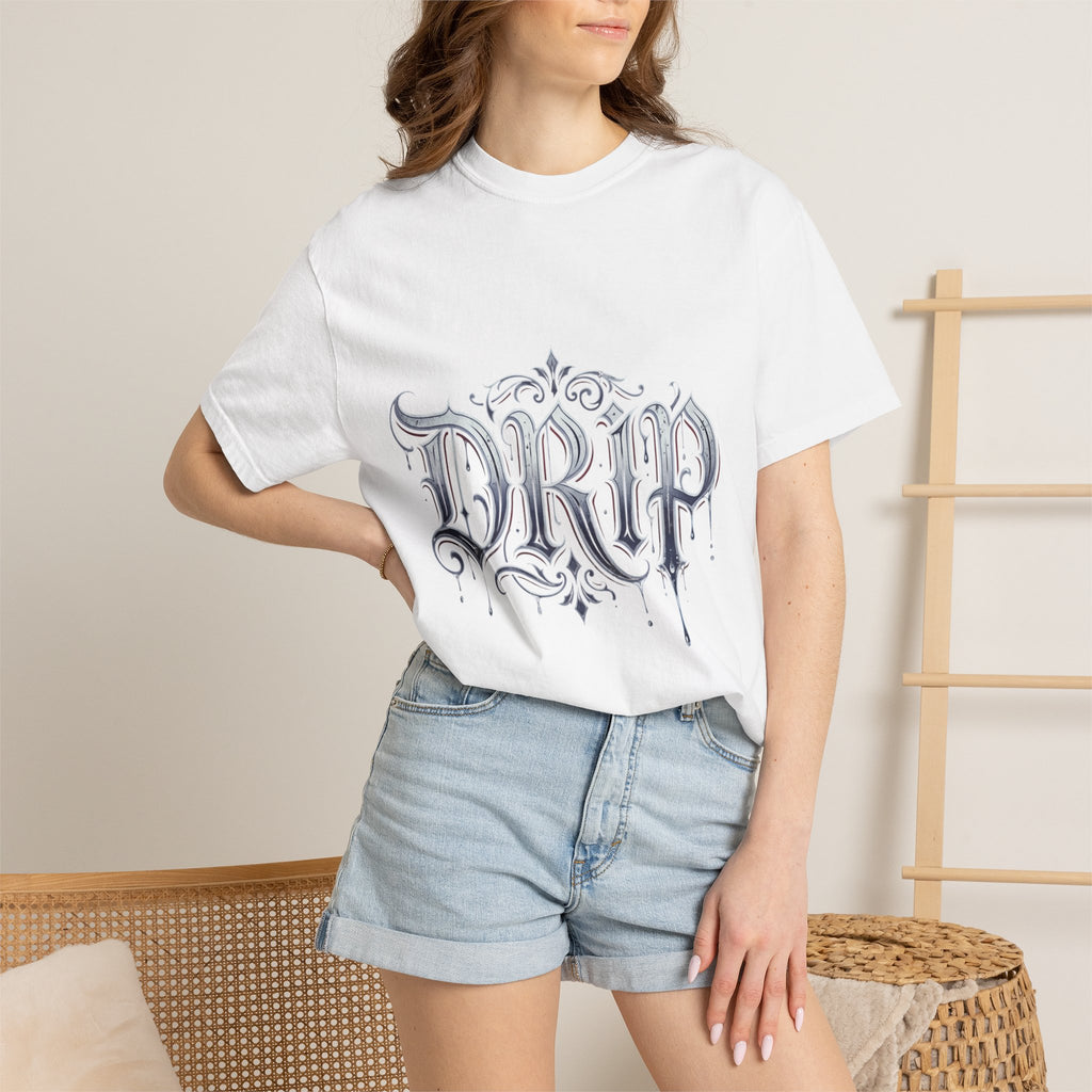 Drip Gothic Script T‑Shirt — Ornate Dripping Lettering Tee