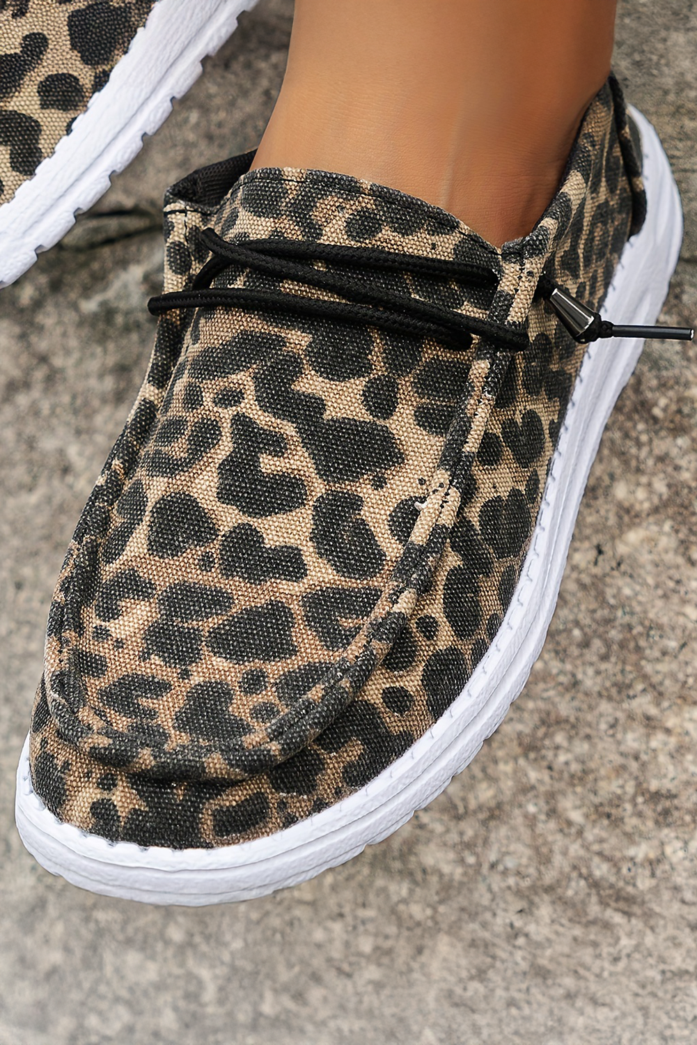 Coffee Leopard Print Canvas Lace-Up Shoes