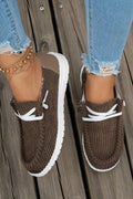 Coffee Ribbed Criss-Cross Slip-On Casual Shoes