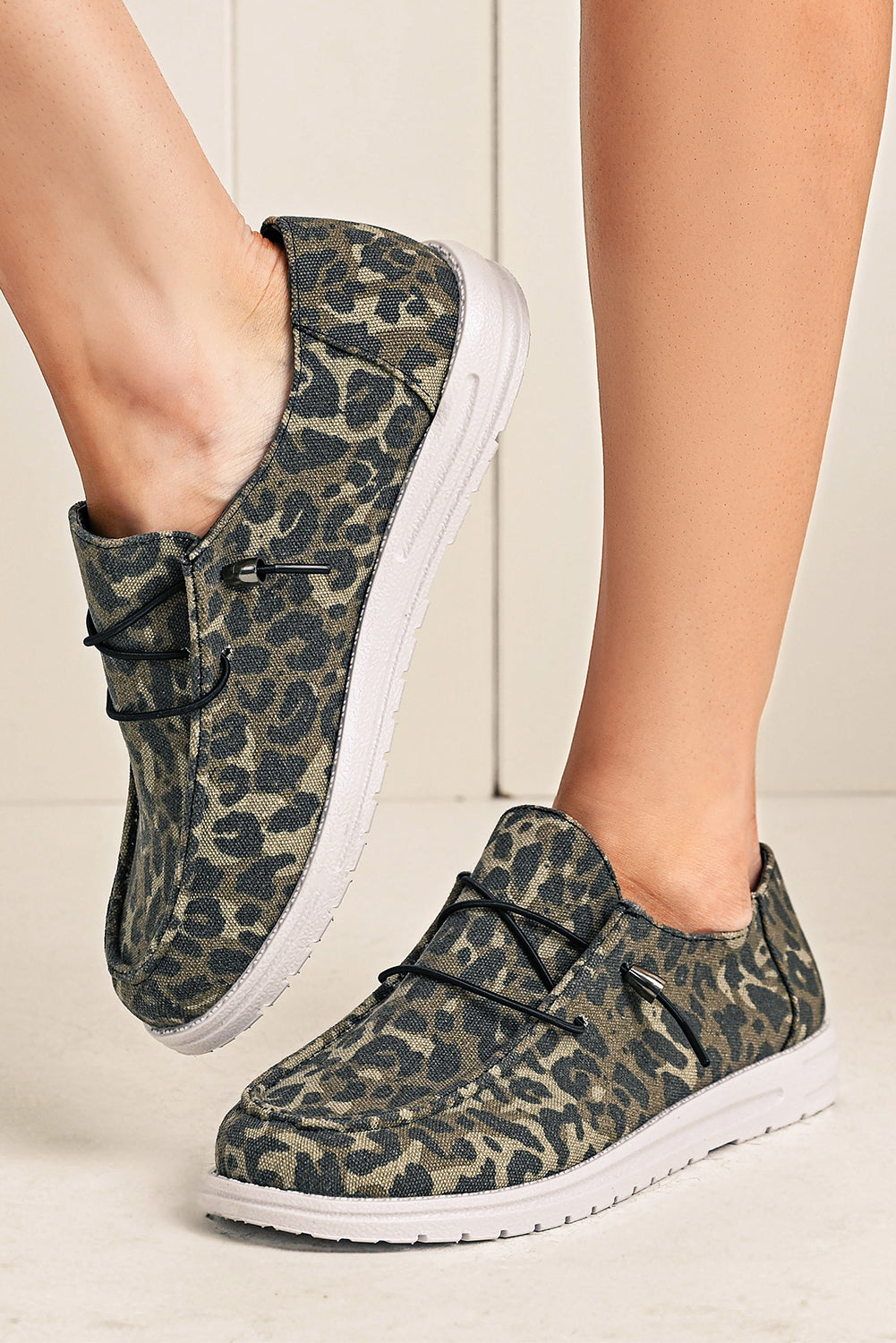 Coffee Leopard Print Canvas Lace-Up Shoes