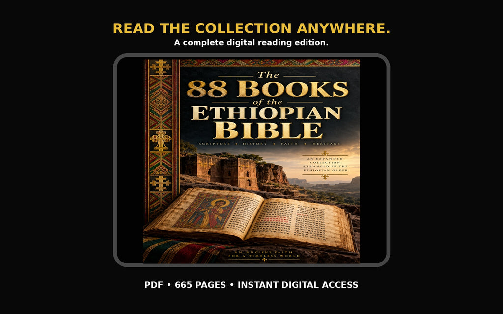The 88 Books of the Ethiopian Bible tablet reading mockup