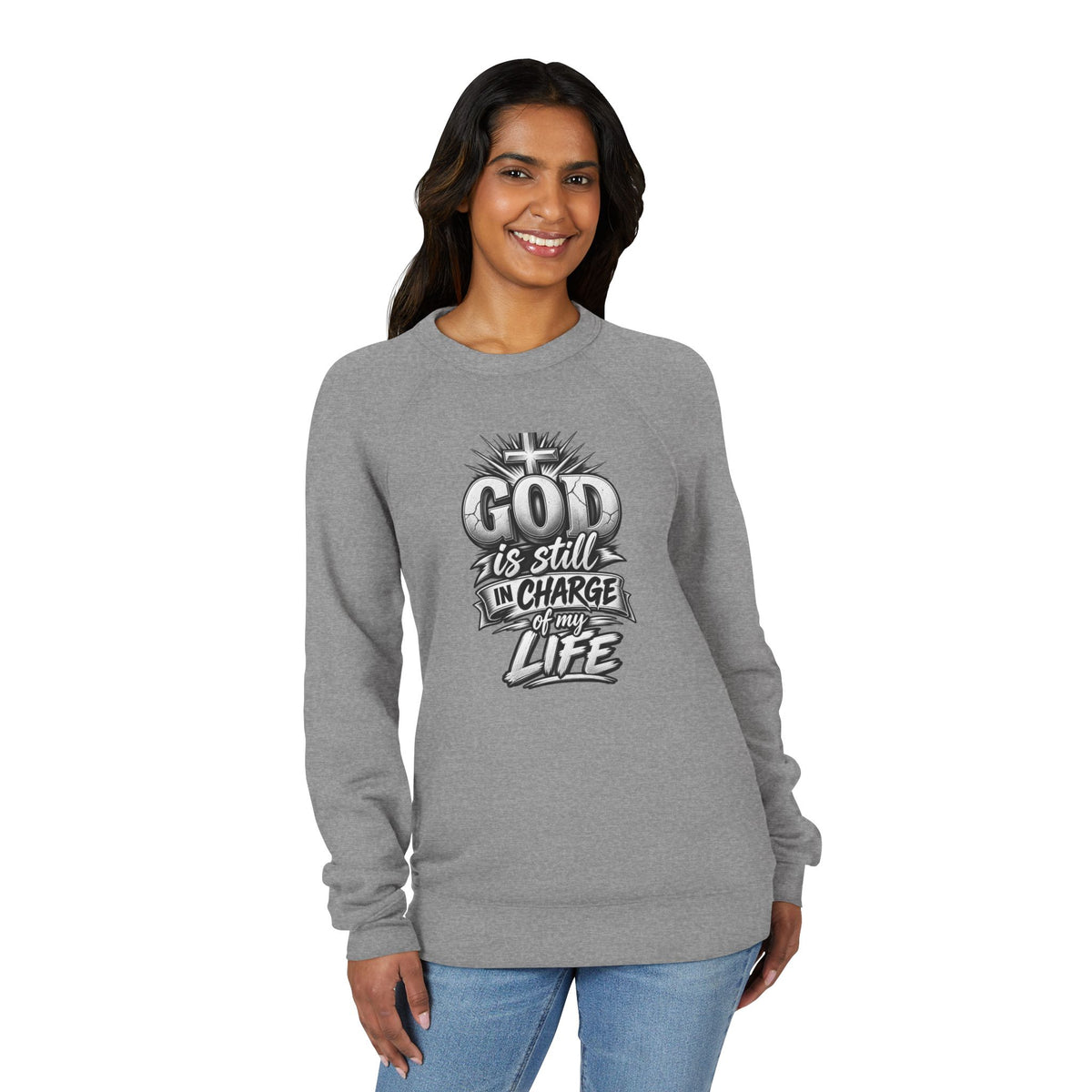 God Is Still in Charge — Inspirational Christian Crewneck Sweatshirt