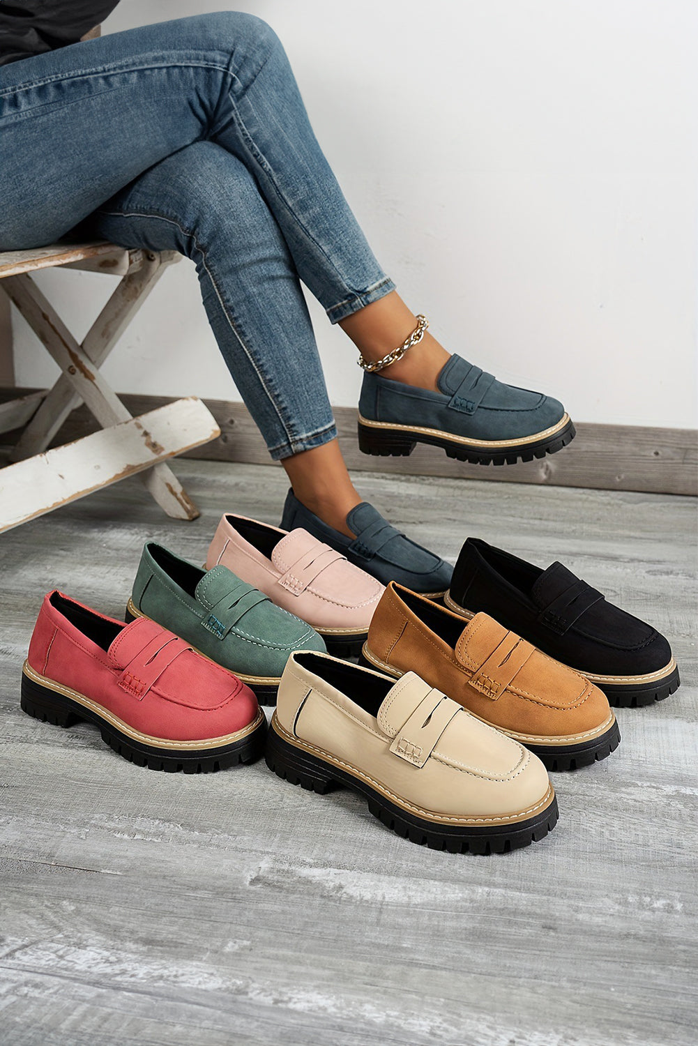 Black Faux Suede Chunky Slip-On Loafers