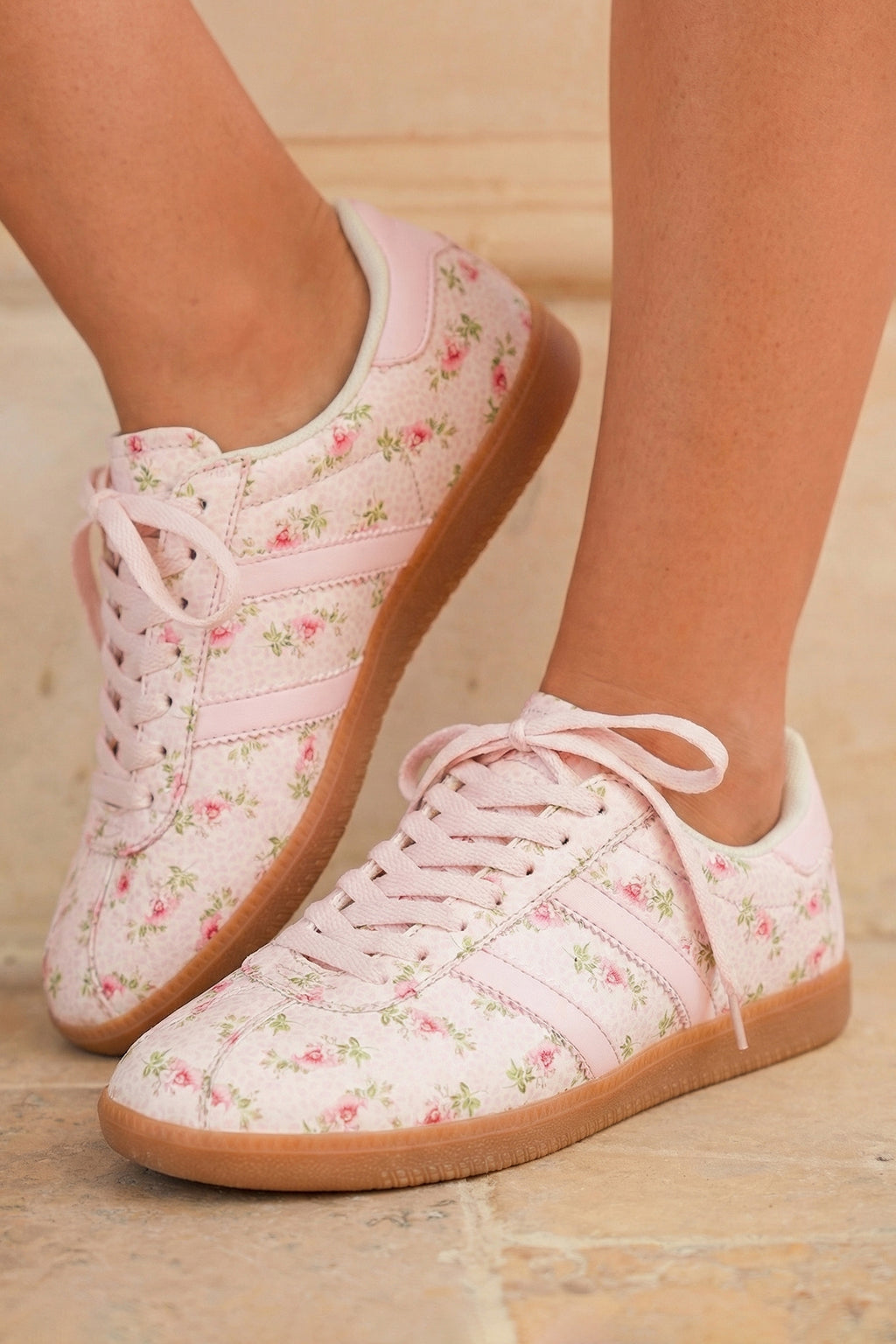 Light Blue Floral Print Lace-Up Flat Shoes