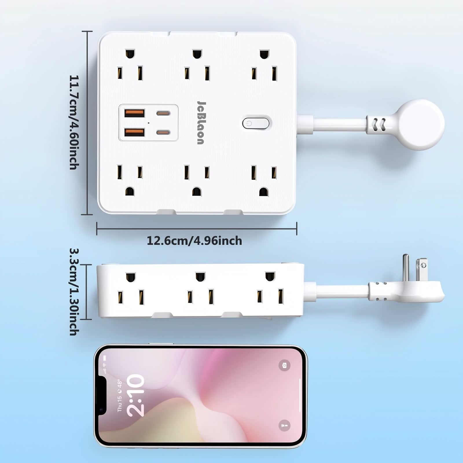16-in-1 Power Strip (12 AC Outlets & 4 USB Ports) – White