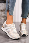 White Leopard Print Low-Top Sneakers