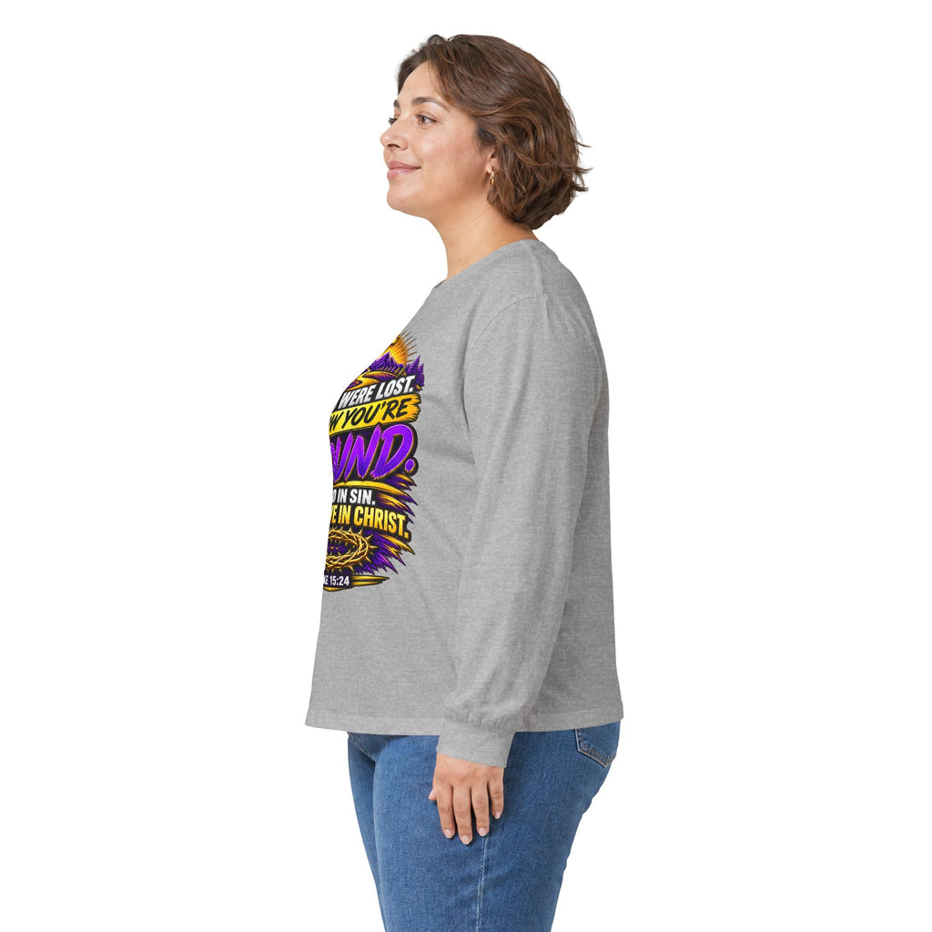 Long Sleeve Tee — "Found" Christian Faith Design (Acts 4:12)