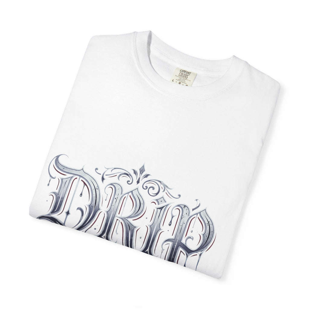 Drip Gothic Script T‑Shirt — Ornate Dripping Lettering Tee