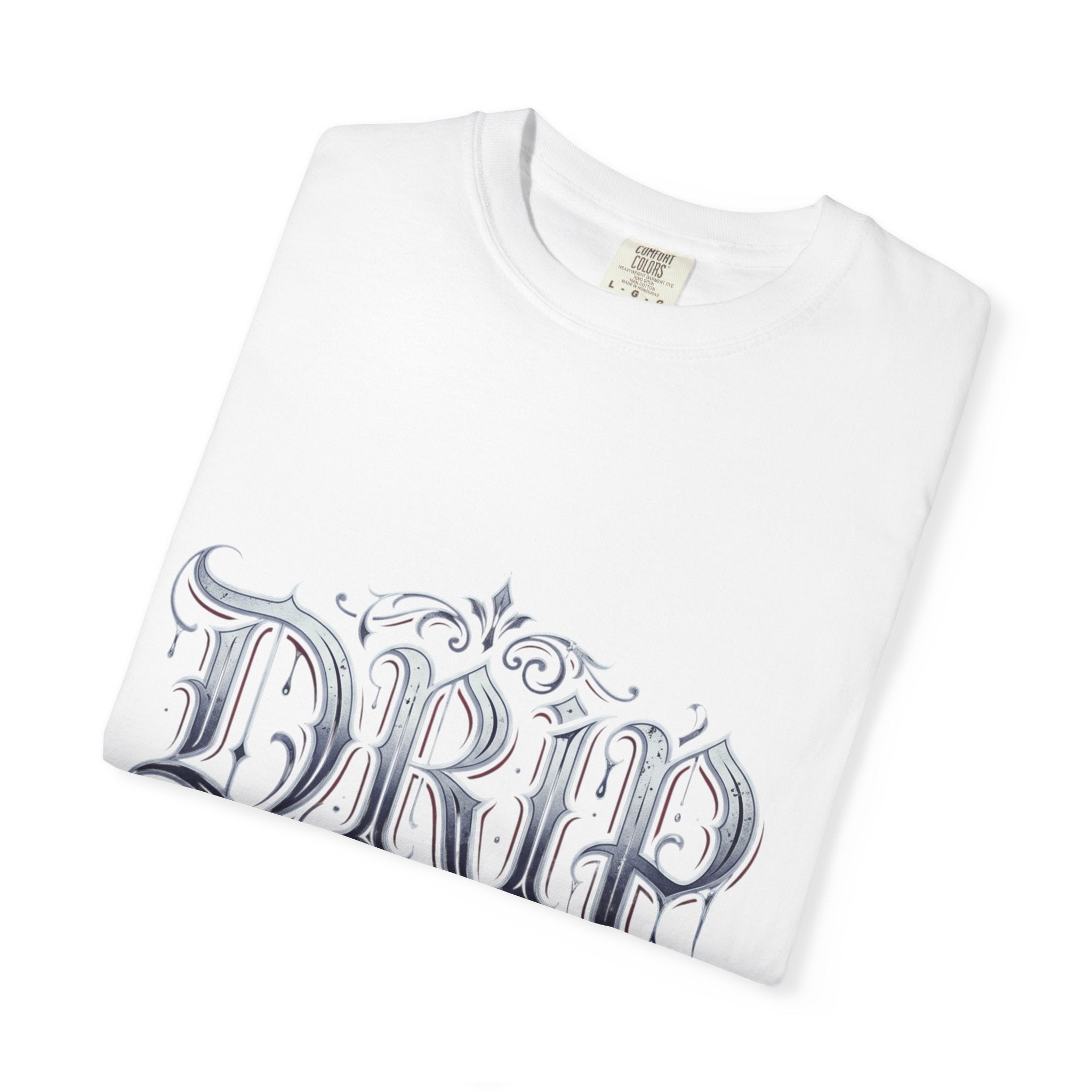 Drip Gothic Script T‑Shirt — Ornate Dripping Lettering Tee
