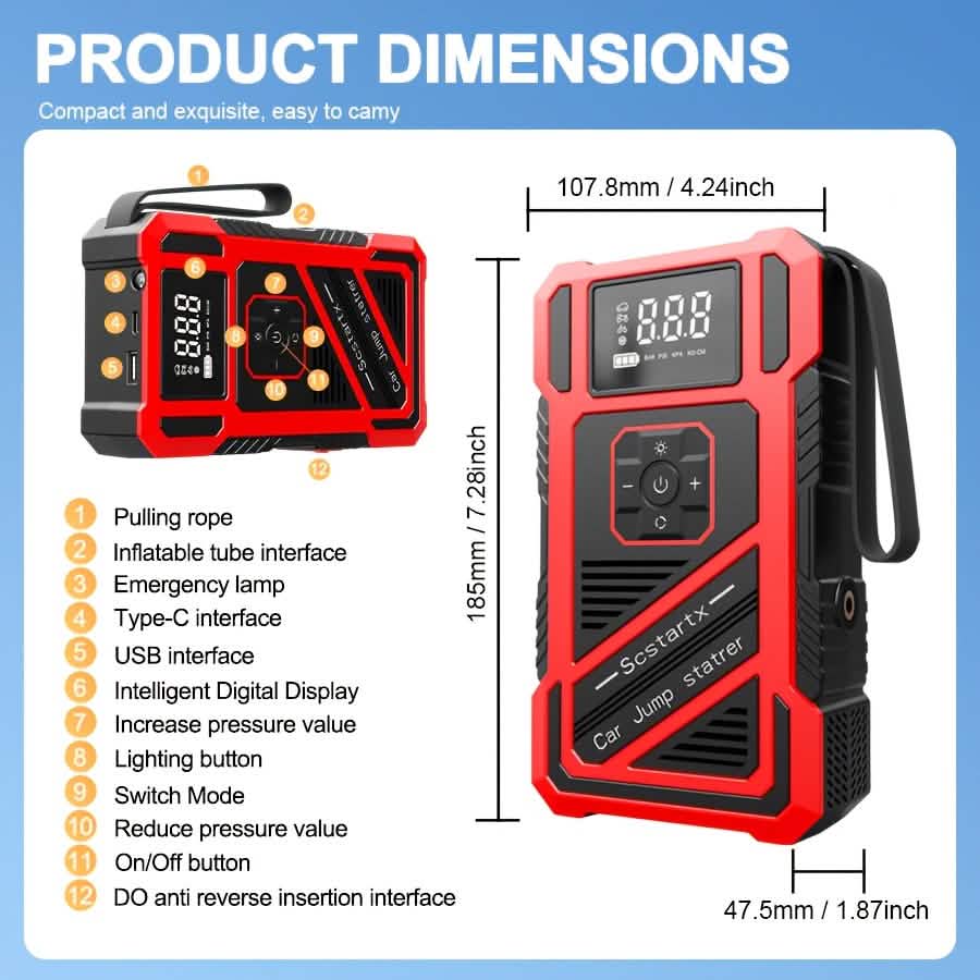 2-in-1 Car Jump Starter & Tire Inflator (3000A, 150PSI)