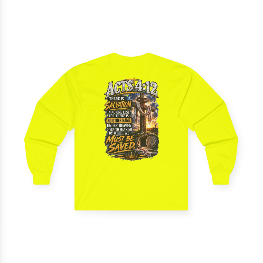 Long Sleeve Tee — "Found" Christian Faith Design (Acts 4:12)