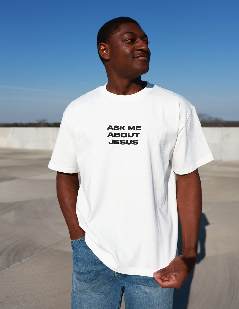 Ask Me About Jesus — 1 Peter 3:15 Heavyweight Tee